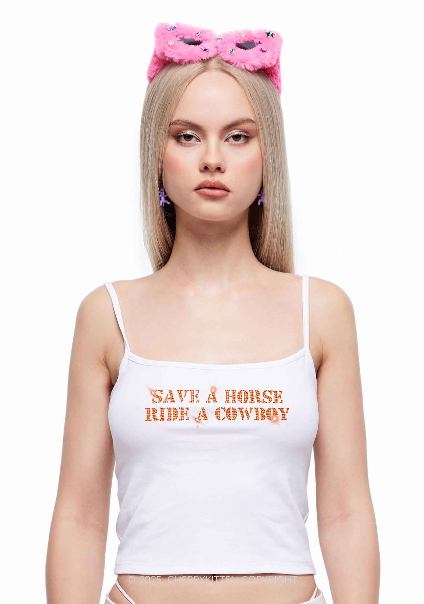 Rhinestone Save A Horse Ride A Cowboy Y2K Spaghetti Strap Cami Cherrykitten - Image 2
