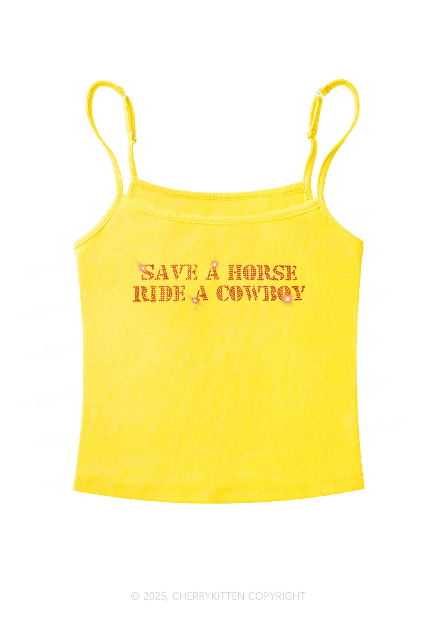 Rhinestone Save A Horse Ride A Cowboy Y2K Spaghetti Strap Cami Cherrykitten - Image 3