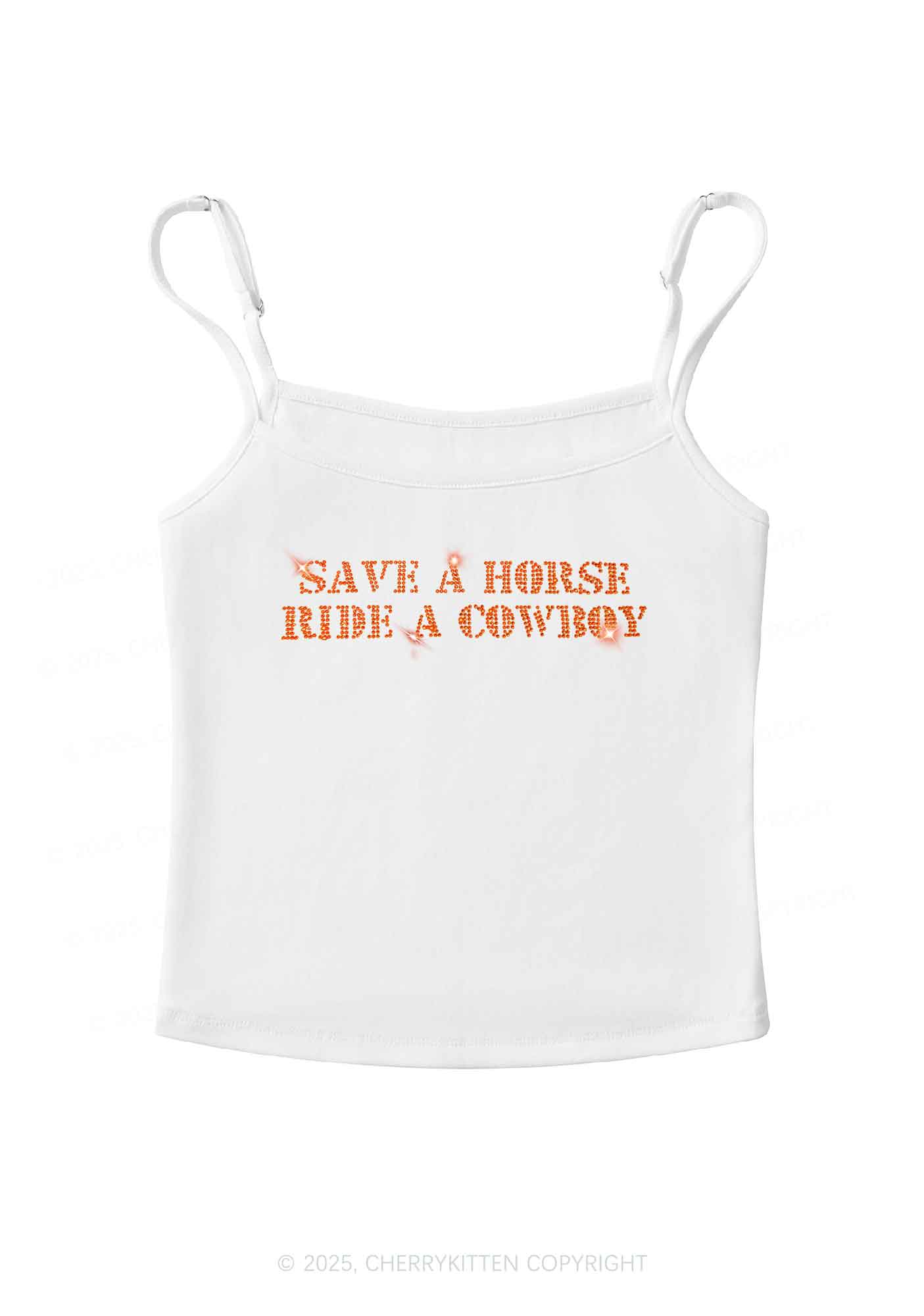 Rhinestone Save A Horse Ride A Cowboy Y2K Spaghetti Strap Cami Cherrykitten - Image 4