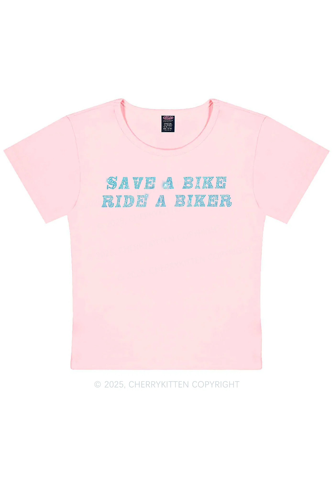 Rhinestone Save Bike Ride Biker Y2K Baby Tee Cherrykitten - Image 11