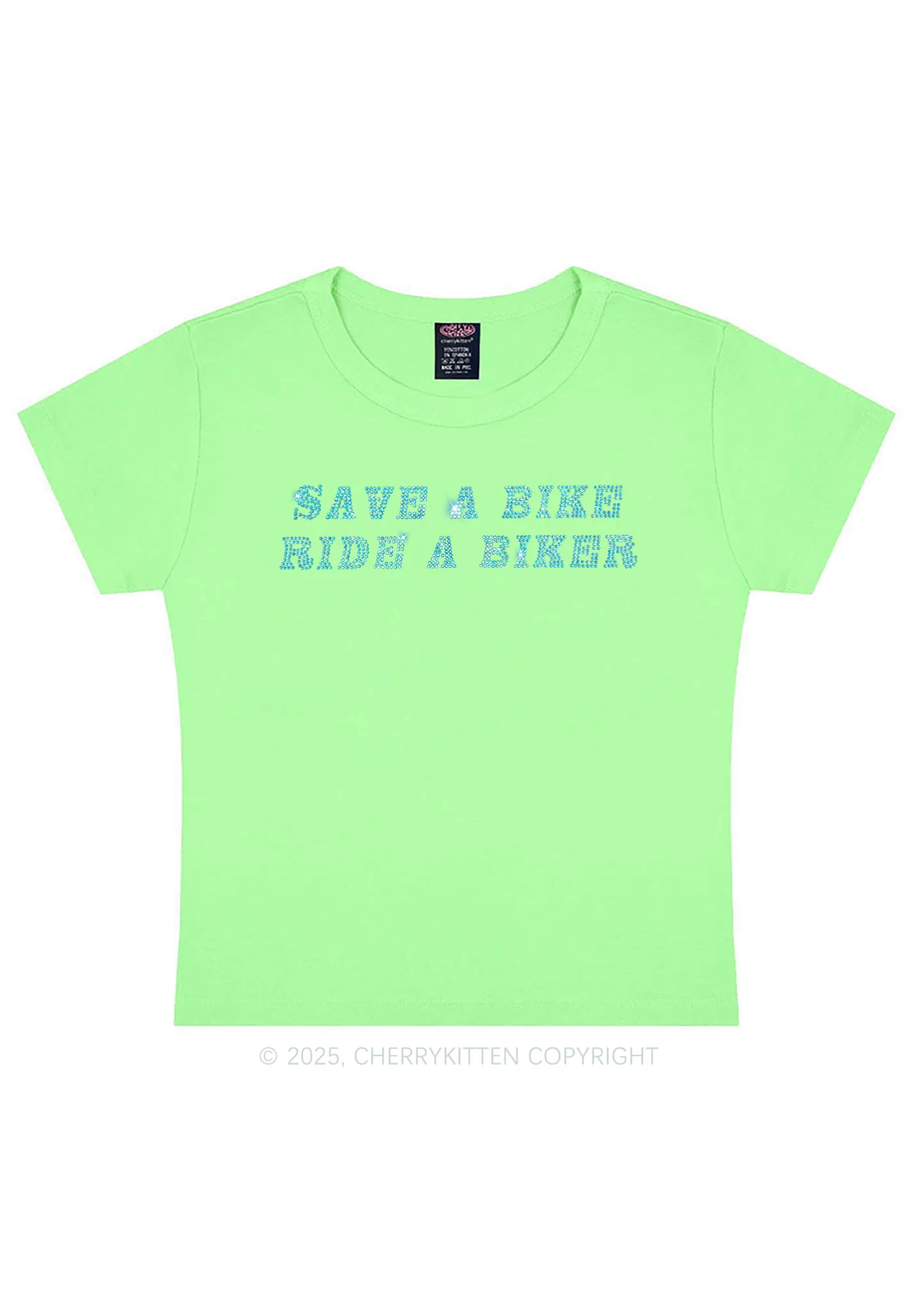 Rhinestone Save Bike Ride Biker Y2K Baby Tee Cherrykitten - Image 12