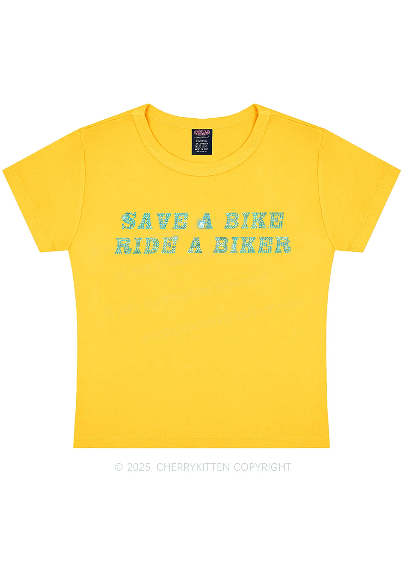 Rhinestone Save Bike Ride Biker Y2K Baby Tee Cherrykitten - Image 7