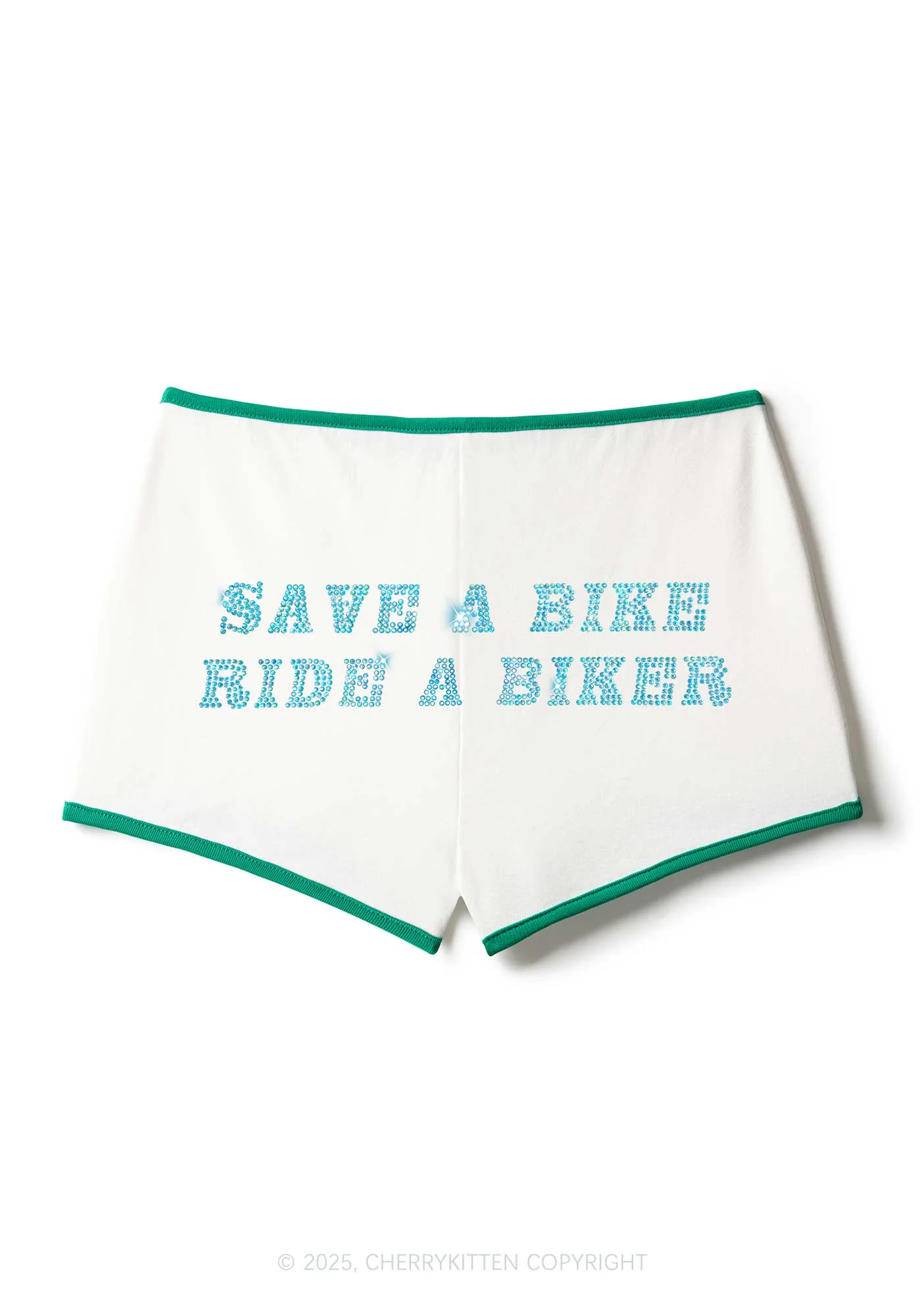 Rhinestone Save Bike Ride Biker Y2K Booty Shorts Cherrykitten - Image 3