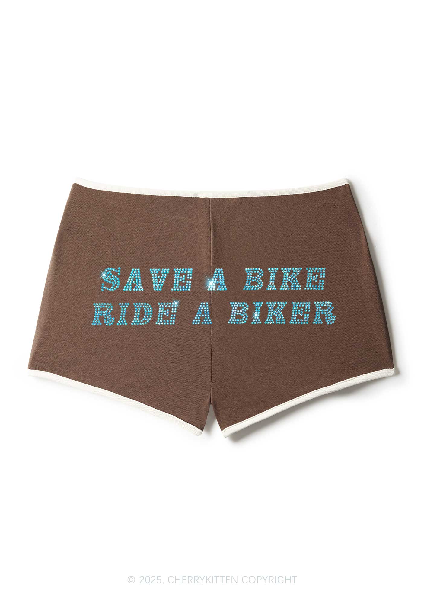 Rhinestone Save Bike Ride Biker Y2K Booty Shorts Cherrykitten - Image 4