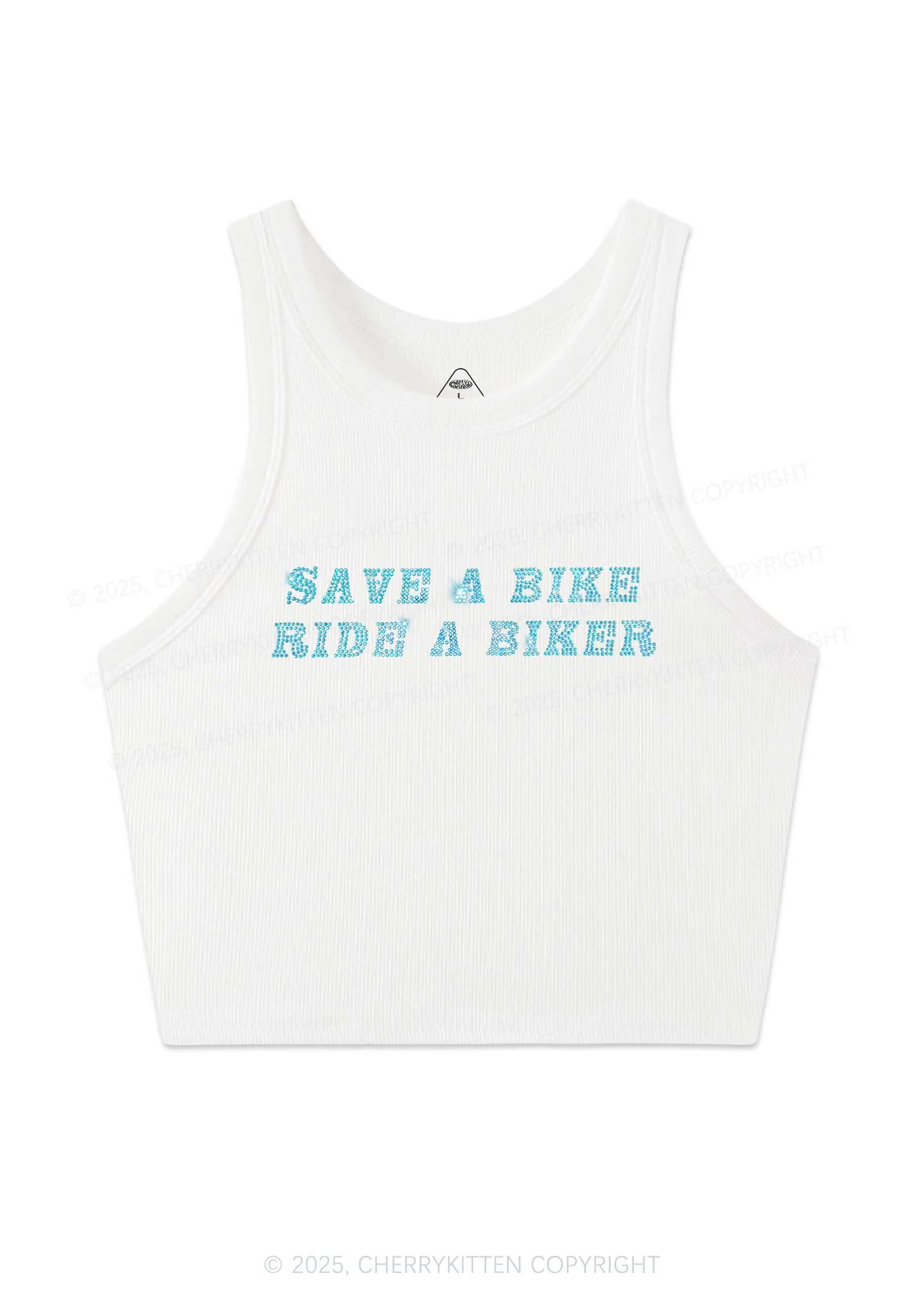 Rhinestone Save Bike Ride Biker Y2K Crop Tank Top Cherrykitten - Image 3