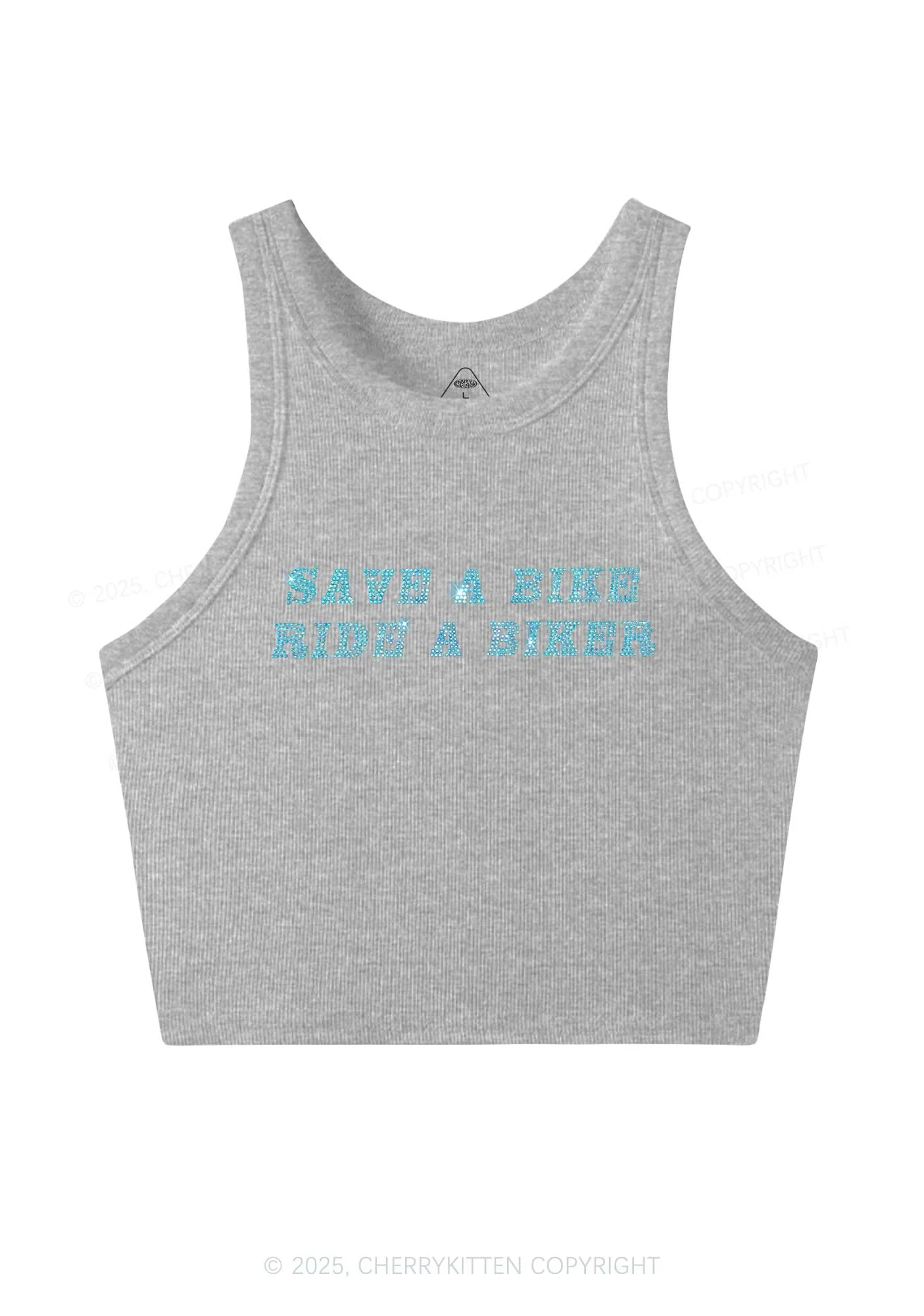 Rhinestone Save Bike Ride Biker Y2K Crop Tank Top Cherrykitten - Image 4