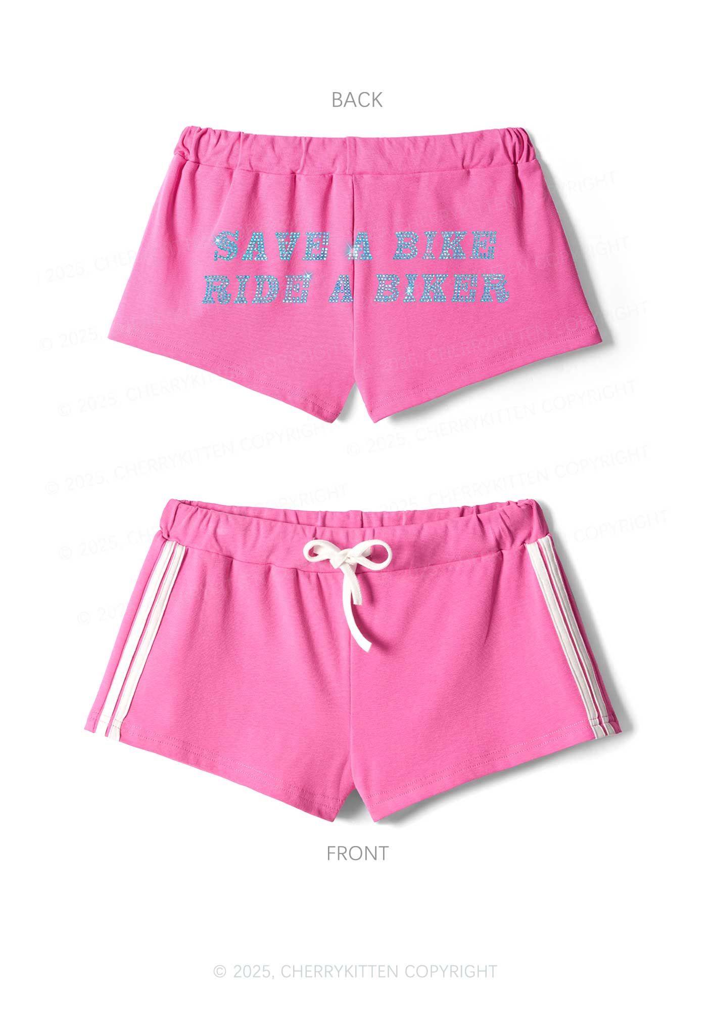 Rhinestone Save Bike Ride Biker Y2K Drawstring Mini Shorts Cherrykitten - Image 3