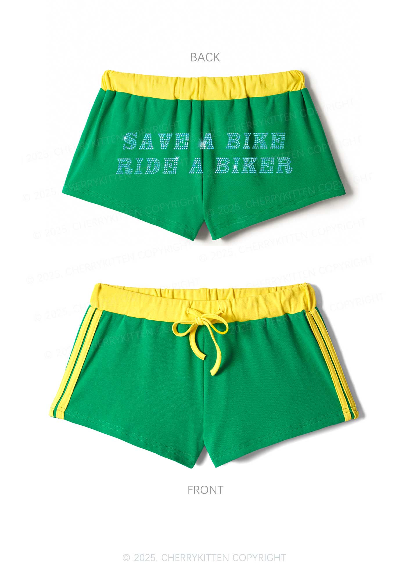 Rhinestone Save Bike Ride Biker Y2K Drawstring Mini Shorts Cherrykitten - Image 5