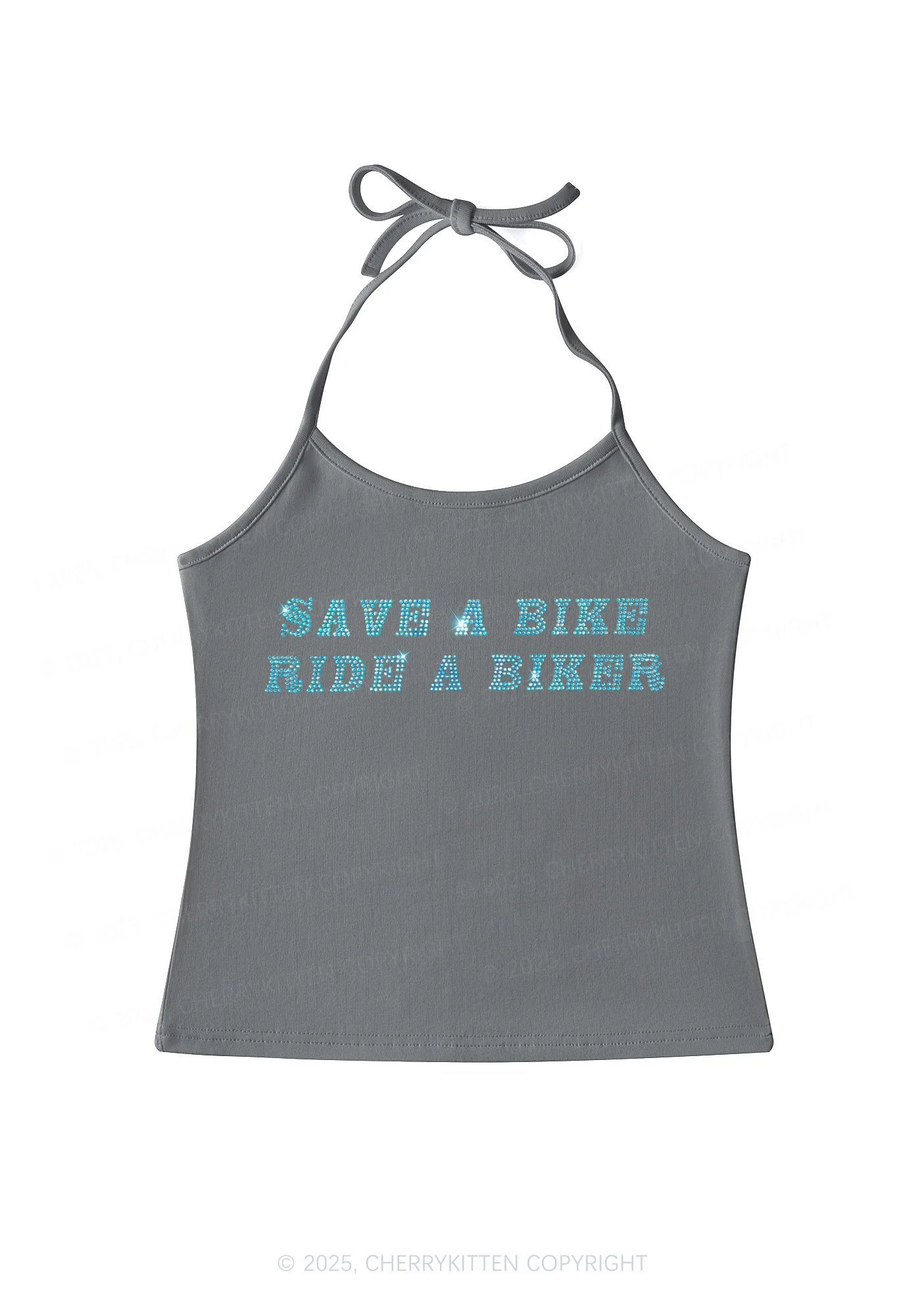 Rhinestone Save Bike Ride Biker Y2K Halter Neck Cami Cherrykitten - Image 2