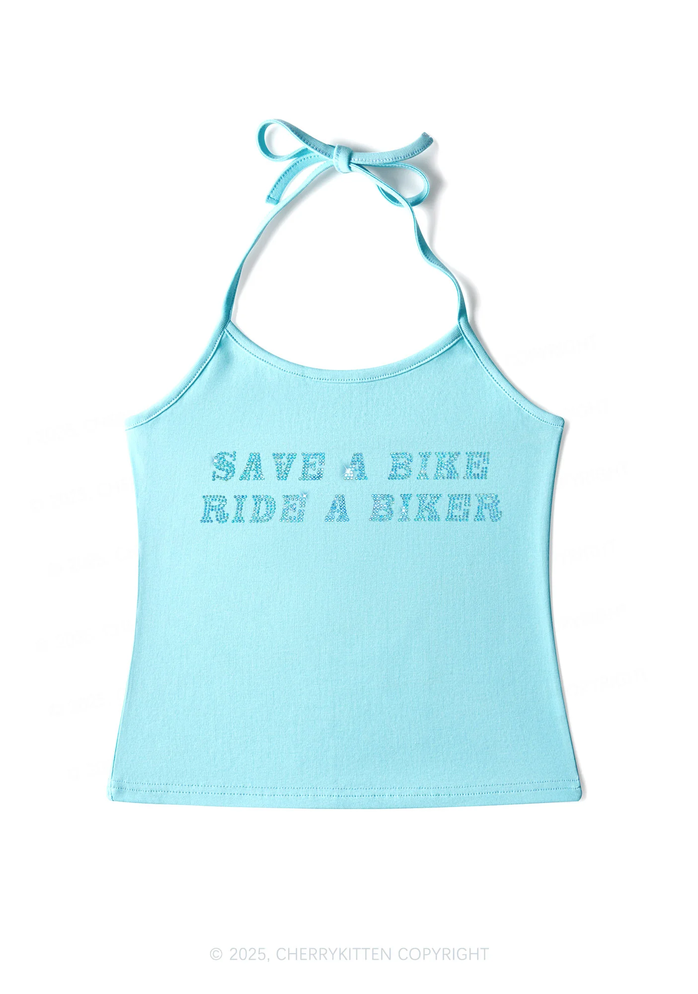 Rhinestone Save Bike Ride Biker Y2K Halter Neck Cami Cherrykitten - Image 3