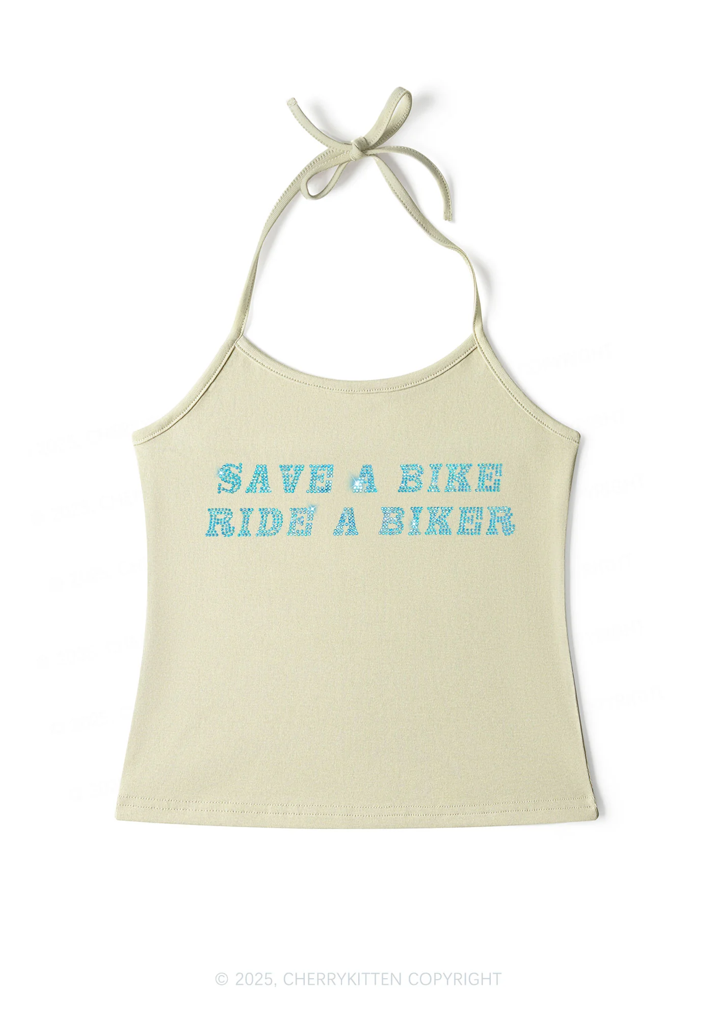 Rhinestone Save Bike Ride Biker Y2K Halter Neck Cami Cherrykitten - Image 6