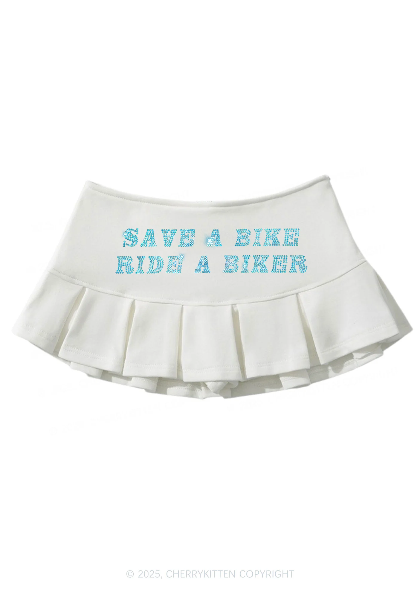 Rhinestone Save Bike Ride Biker Y2K Mini Pleated Skirts Cherrykitten - Image 3