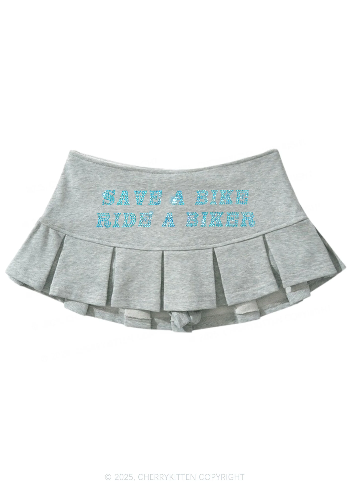 Rhinestone Save Bike Ride Biker Y2K Mini Pleated Skirts Cherrykitten - Image 4