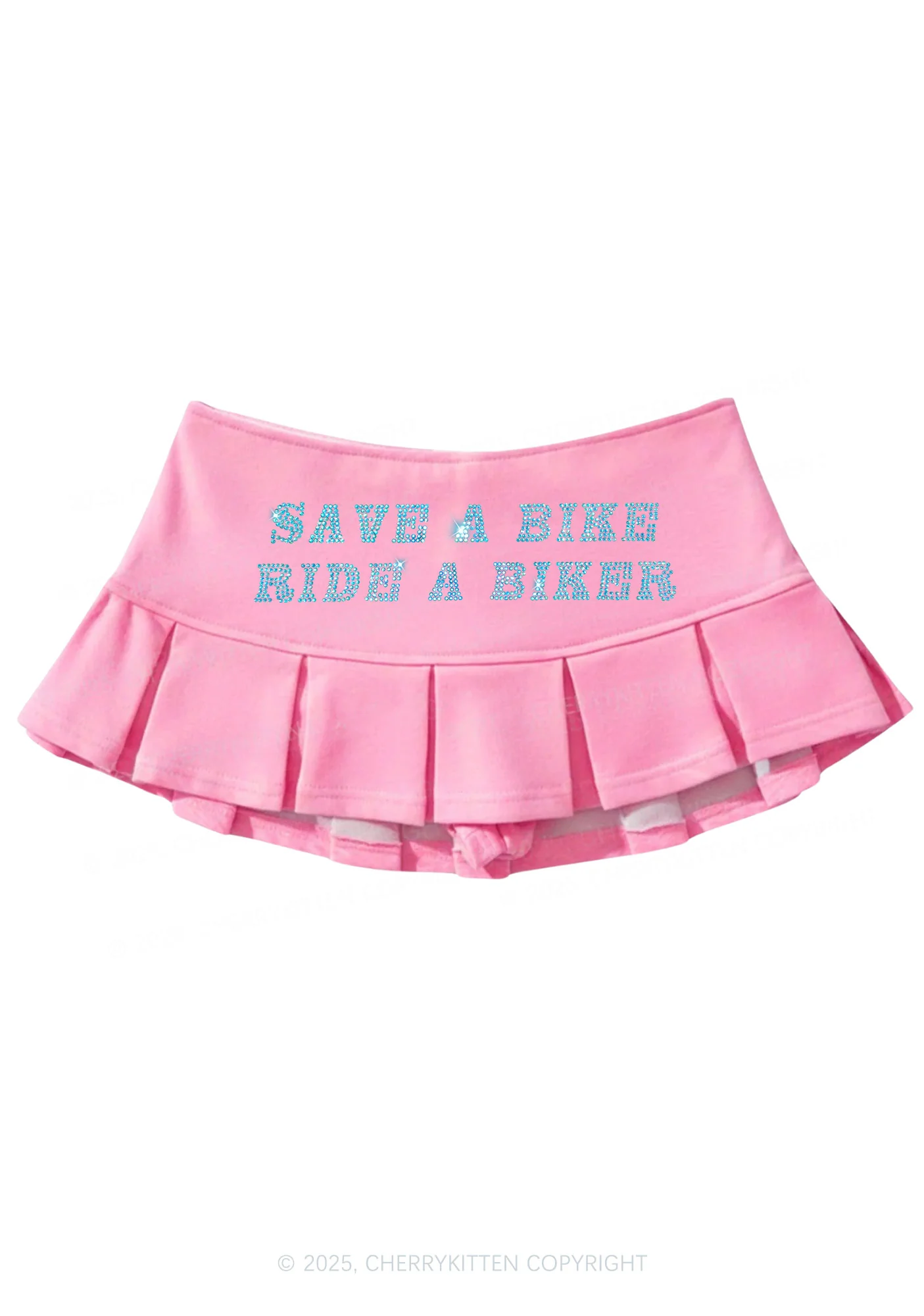 Rhinestone Save Bike Ride Biker Y2K Mini Pleated Skirts Cherrykitten - Image 5