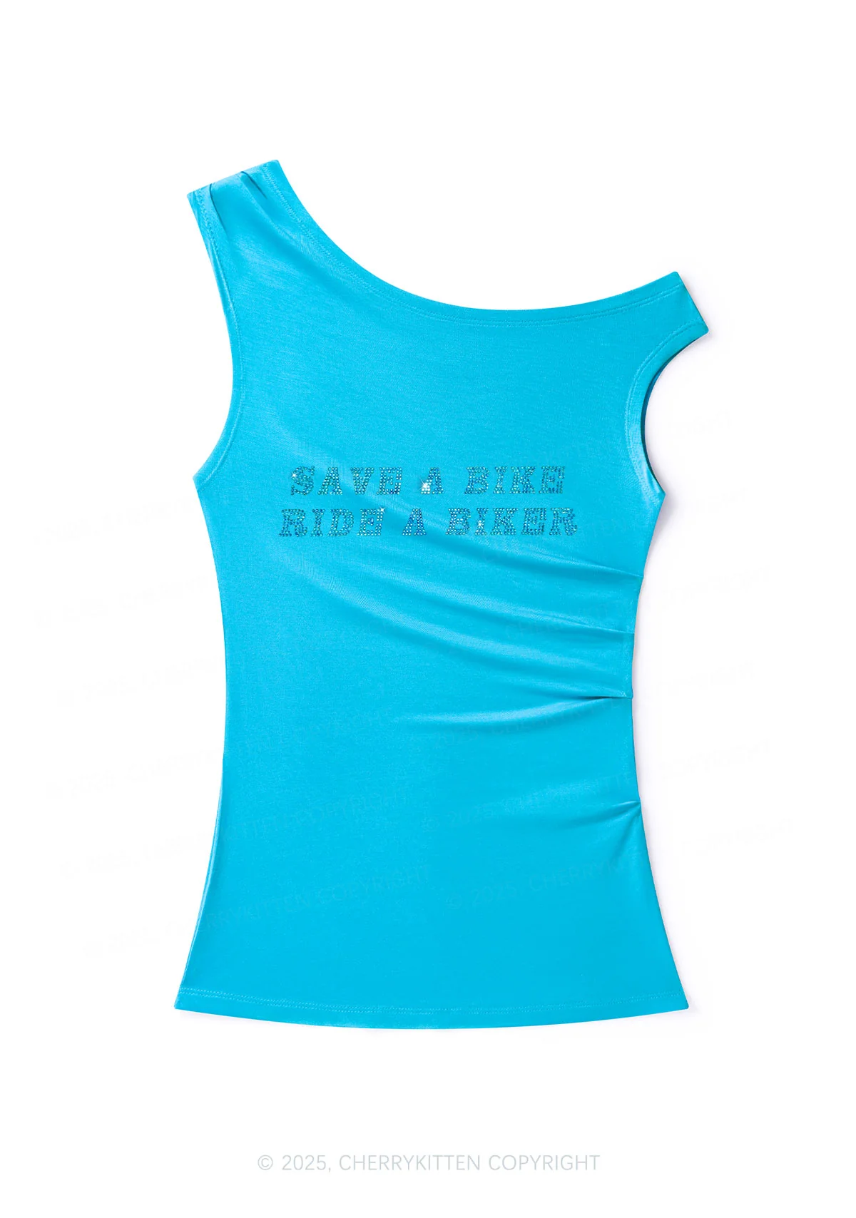 Rhinestone Save Bike Ride Biker Y2K Off Shoulder Tank Top Cherrykitten - Image 2