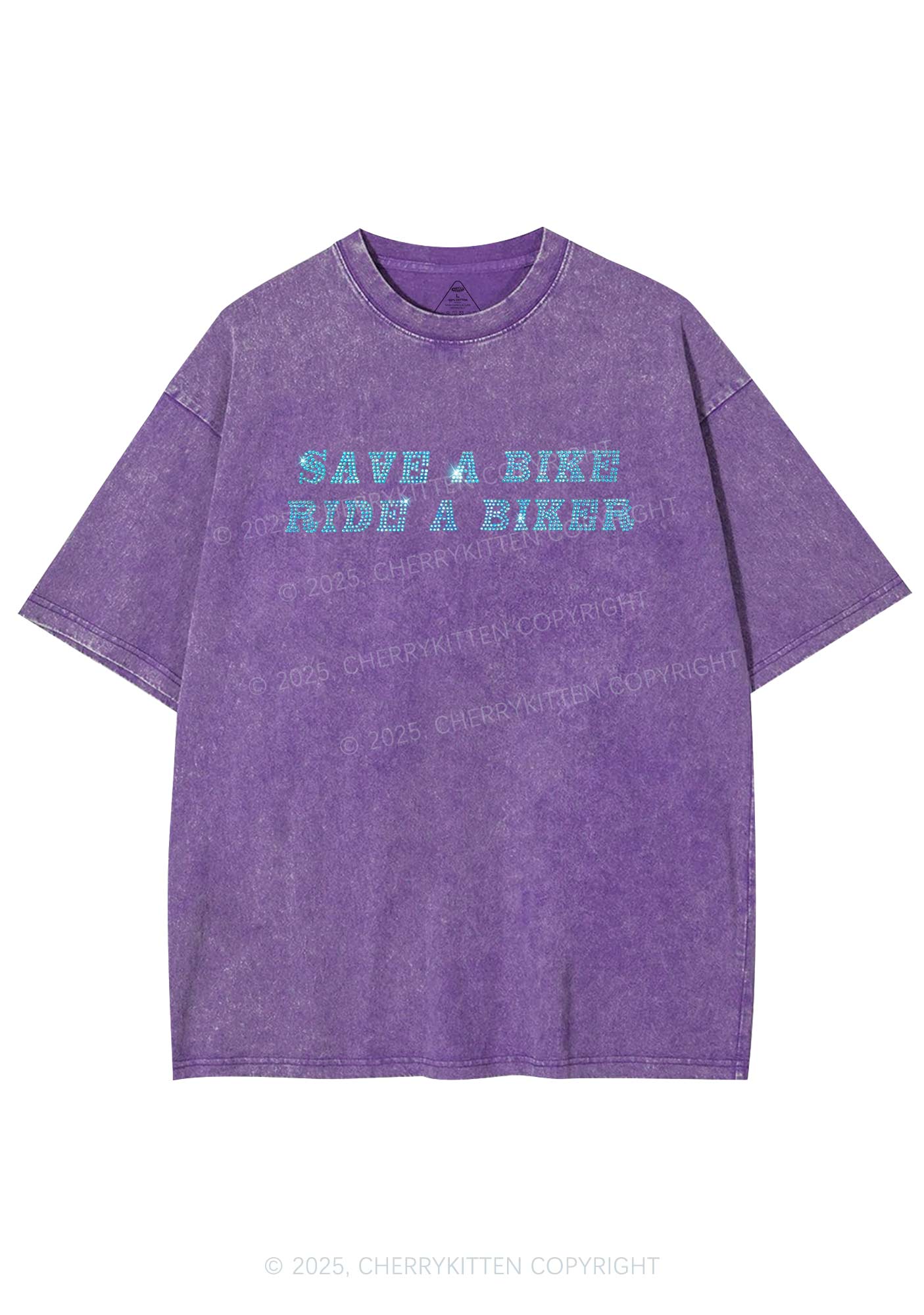 Rhinestone Save Bike Ride Biker Y2K Shirts Washed Tee Cherrykitten - Image 4