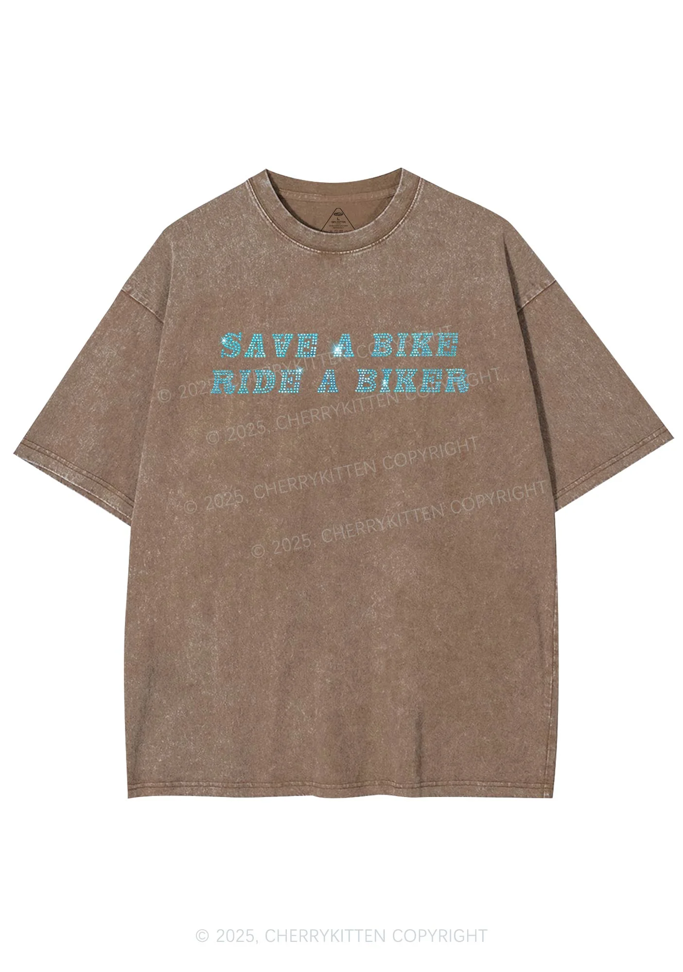 Rhinestone Save Bike Ride Biker Y2K Shirts Washed Tee Cherrykitten - Image 6