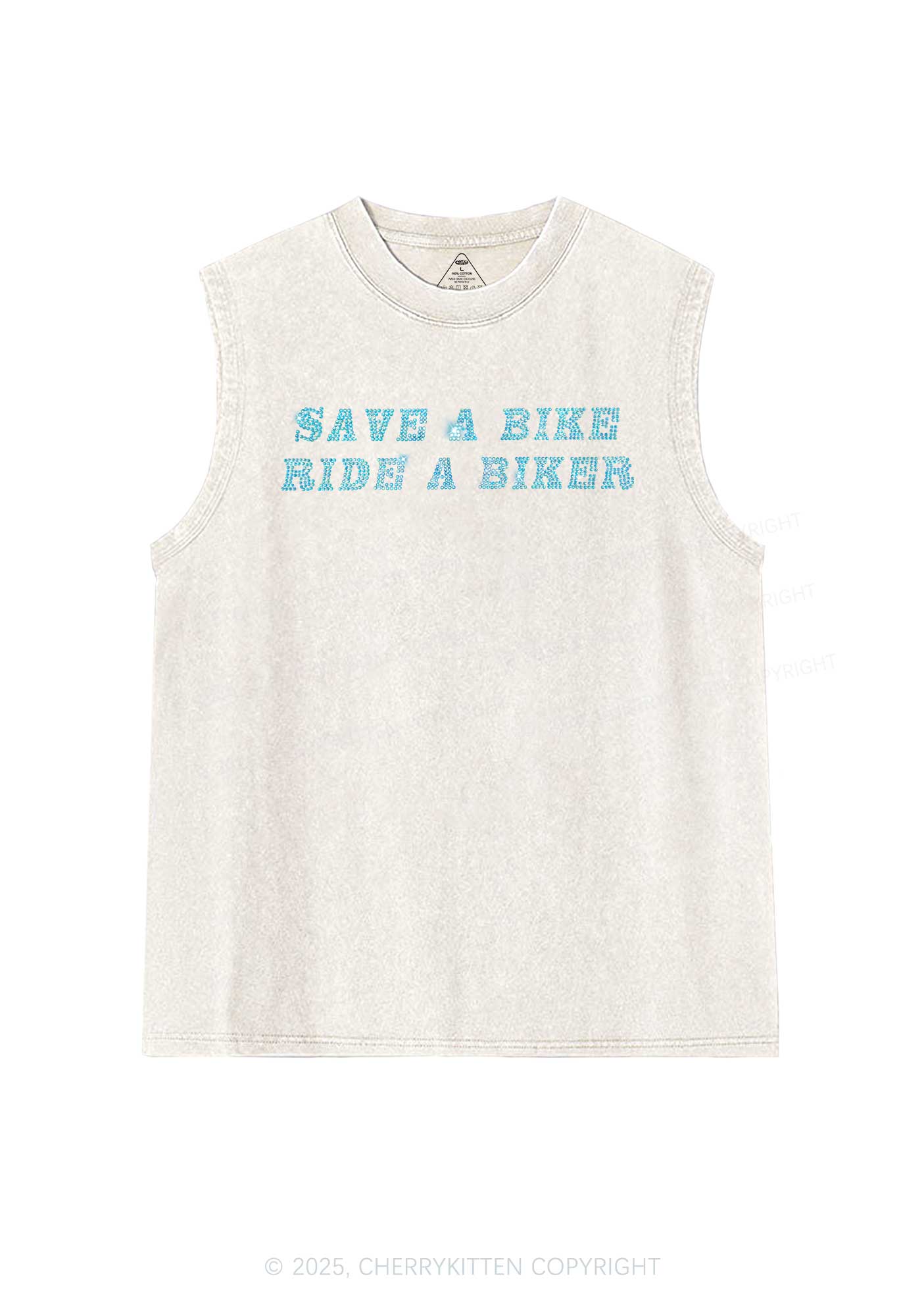 Rhinestone Save Bike Ride Biker Y2K Washed Muscle Tank Cherrykitten - Image 3
