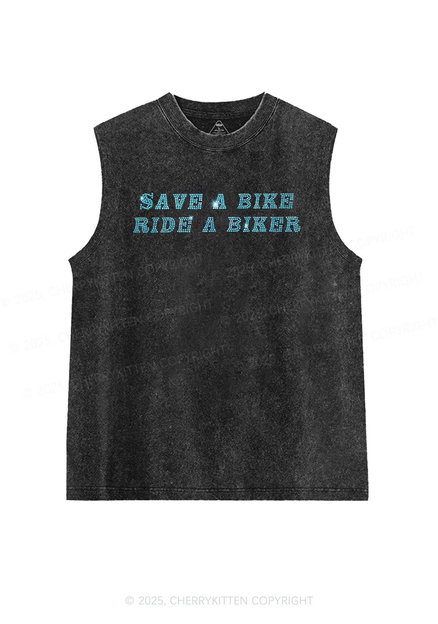 Rhinestone Save Bike Ride Biker Y2K Washed Muscle Tank Cherrykitten - Image 6
