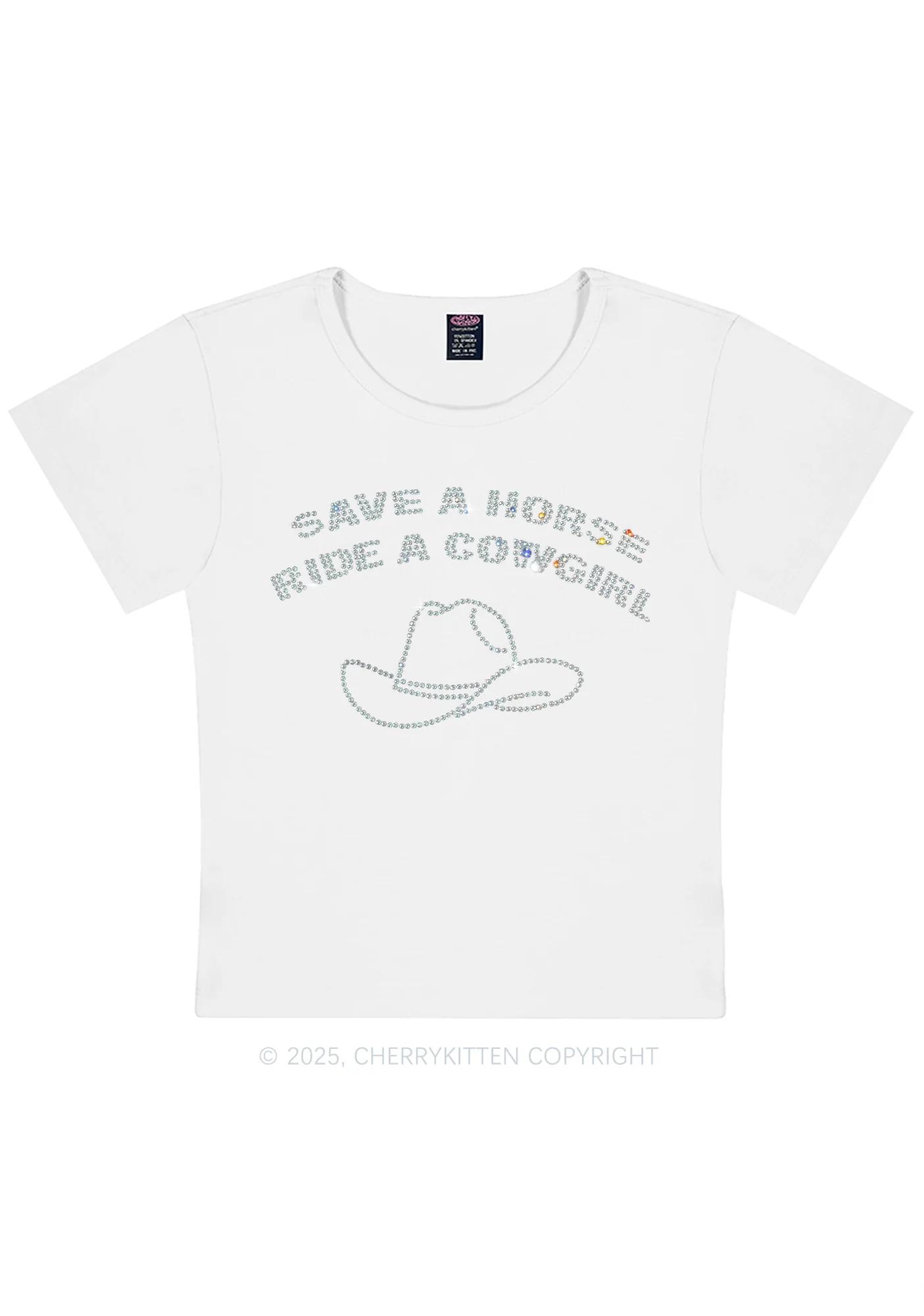 Rhinestone Save Horse Ride Cowgirl Y2K Baby Tee Cherrykitten - Image 10