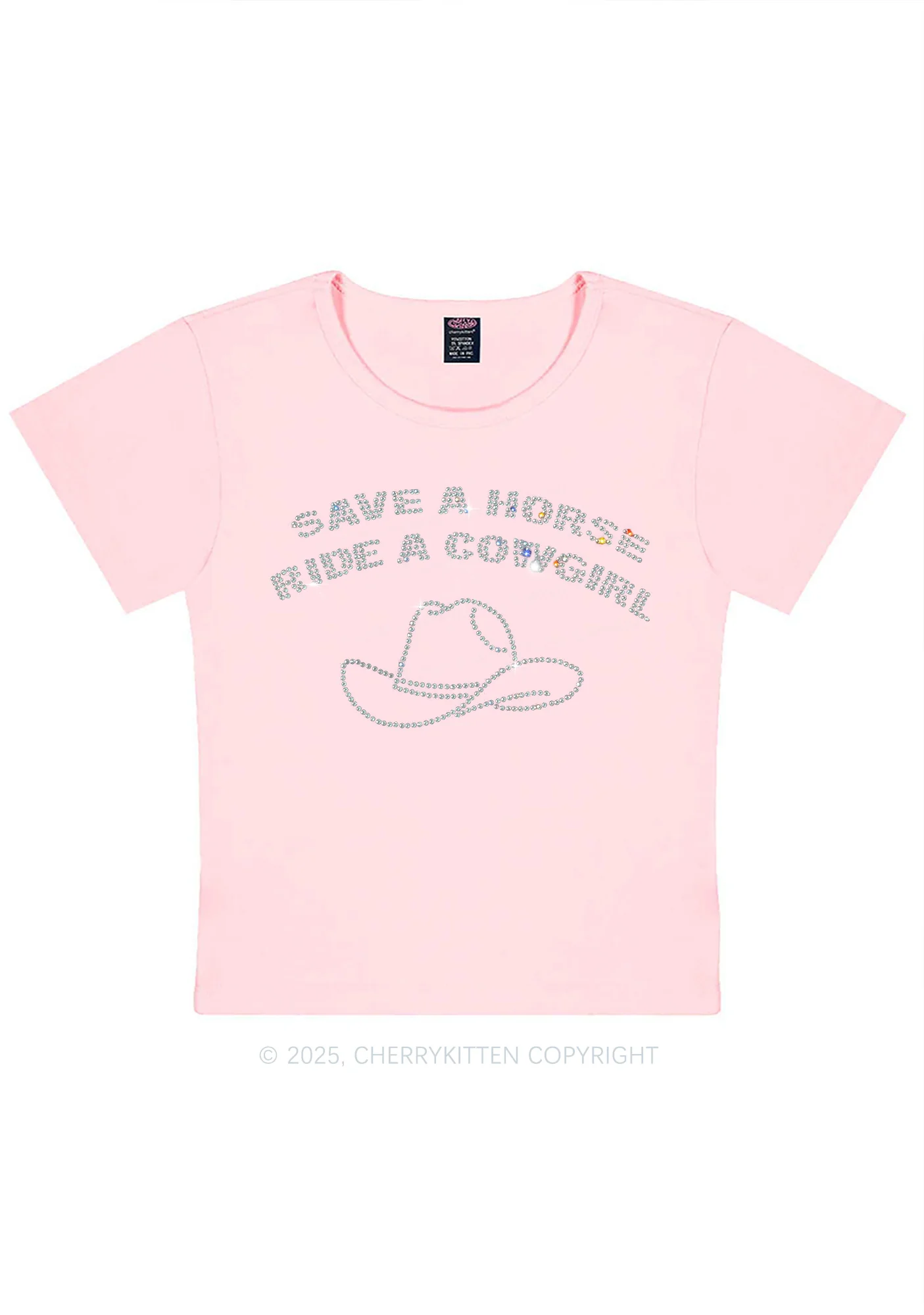 Rhinestone Save Horse Ride Cowgirl Y2K Baby Tee Cherrykitten - Image 11