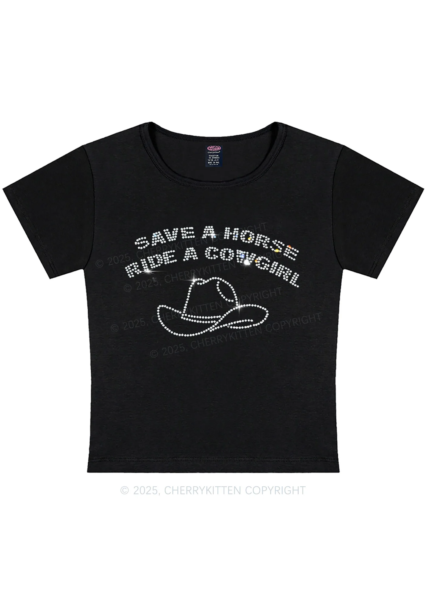 Rhinestone Save Horse Ride Cowgirl Y2K Baby Tee Cherrykitten - Image 3