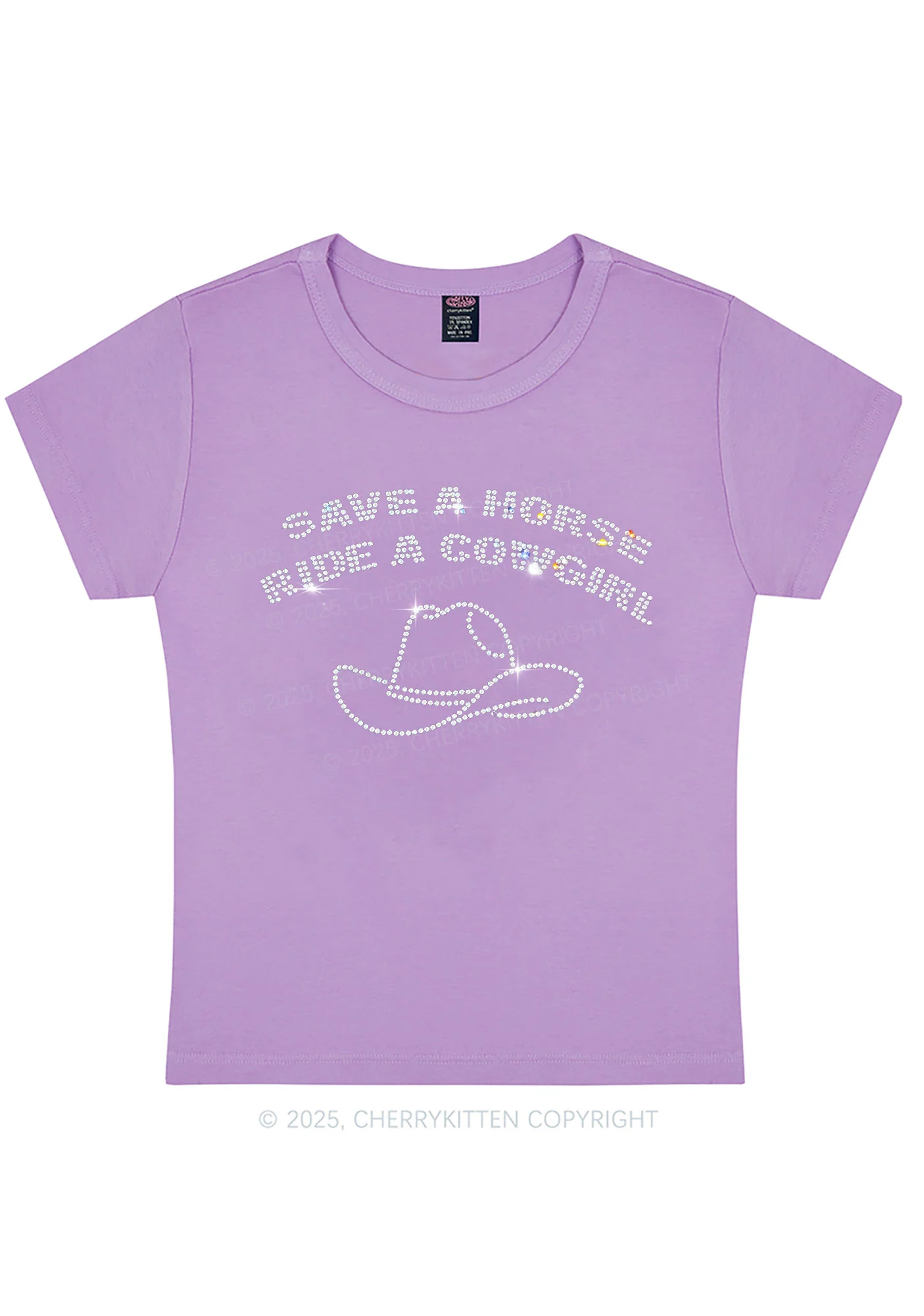 Rhinestone Save Horse Ride Cowgirl Y2K Baby Tee Cherrykitten - Image 5