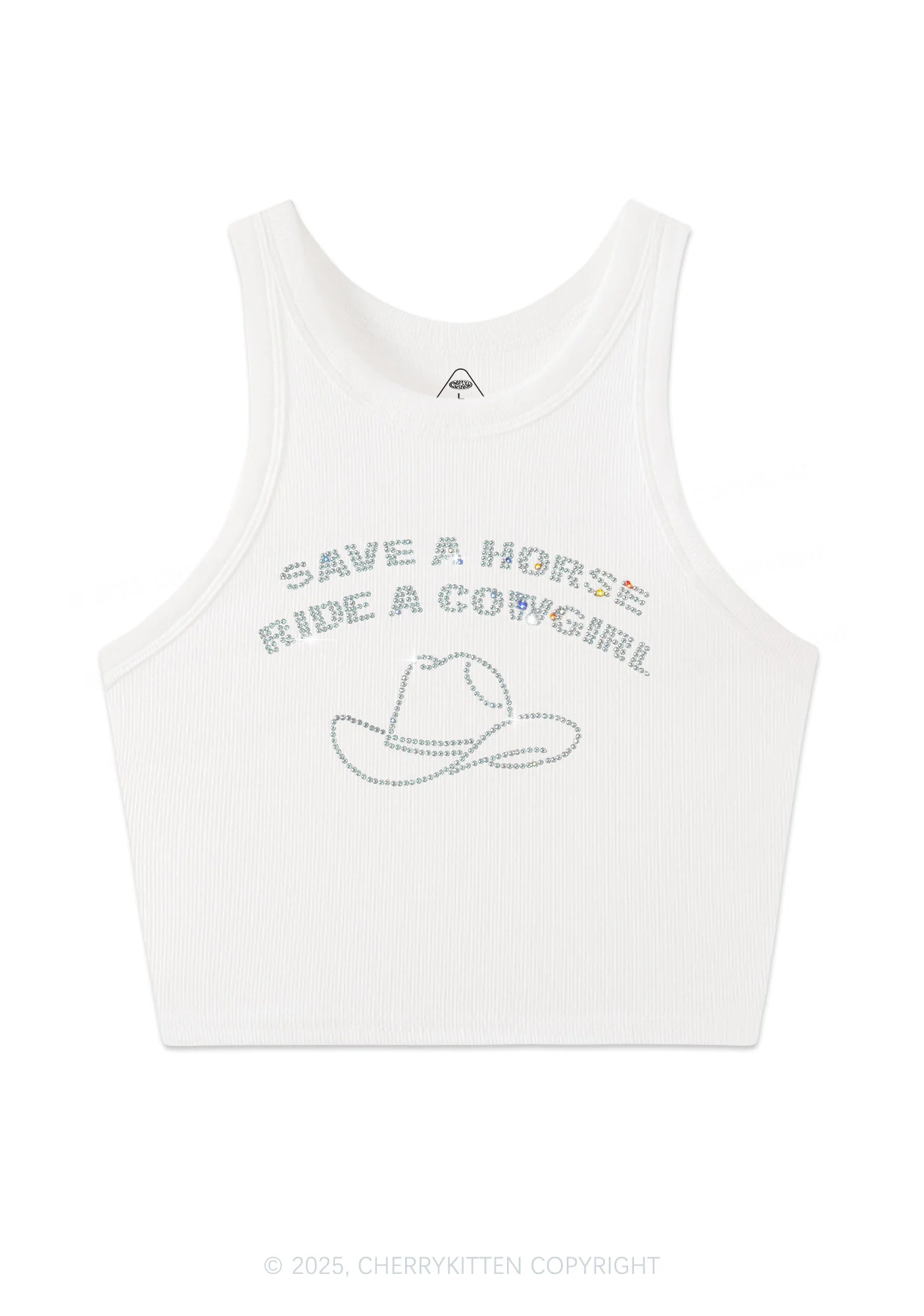 Rhinestone Save Horse Ride Cowgirl Y2K Crop Tank Top Cherrykitten - Image 3
