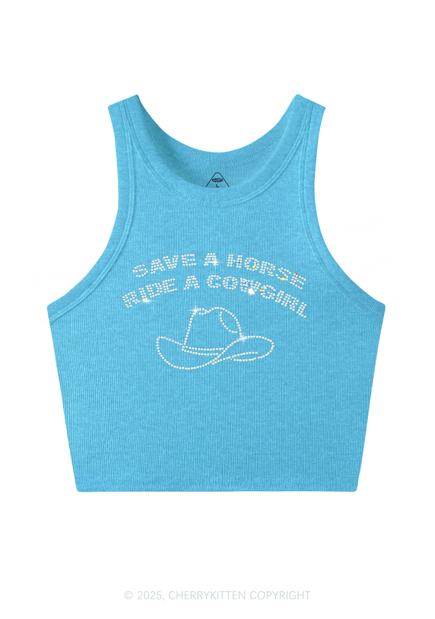 Rhinestone Save Horse Ride Cowgirl Y2K Crop Tank Top Cherrykitten - Image 4