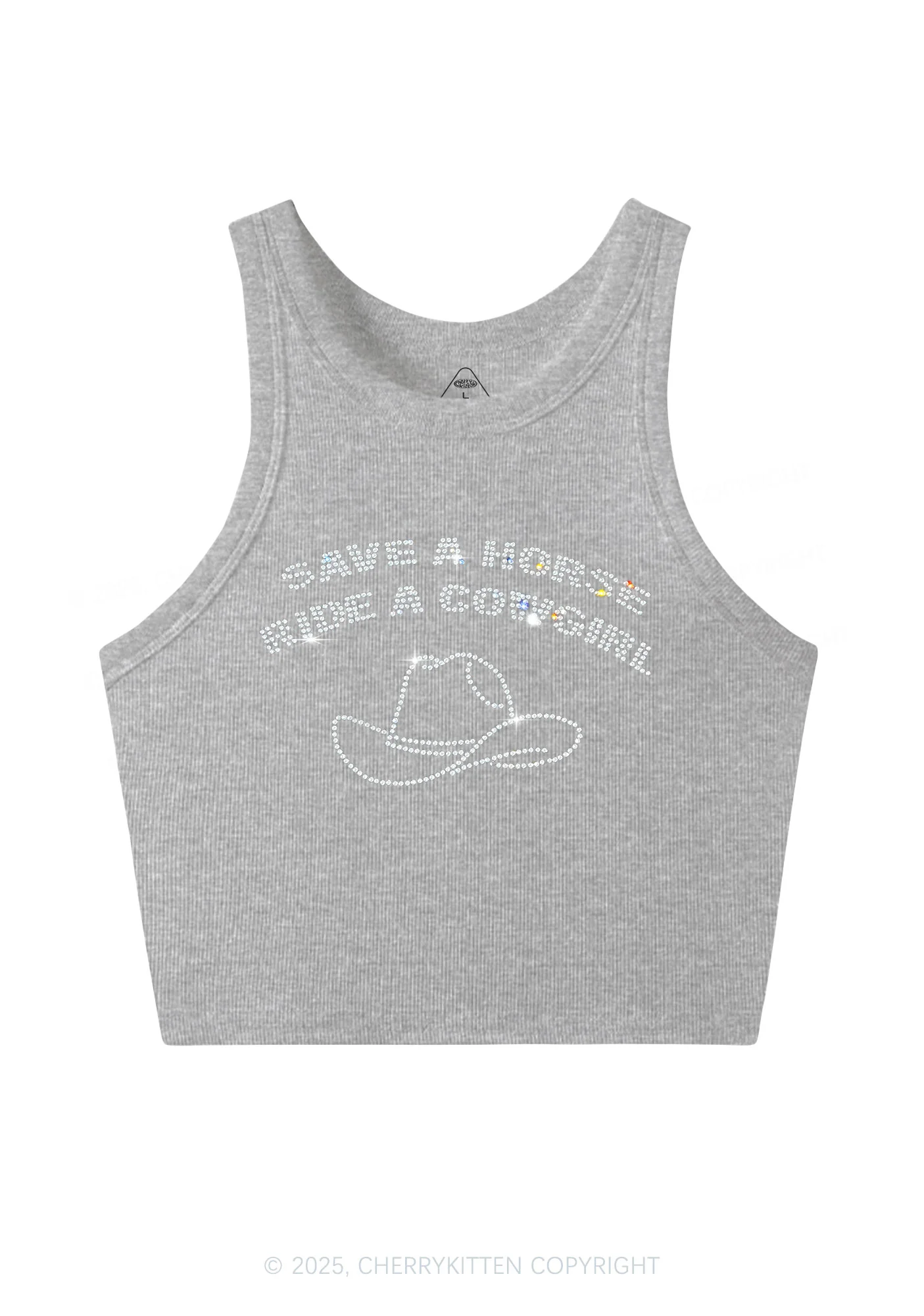 Rhinestone Save Horse Ride Cowgirl Y2K Crop Tank Top Cherrykitten - Image 5