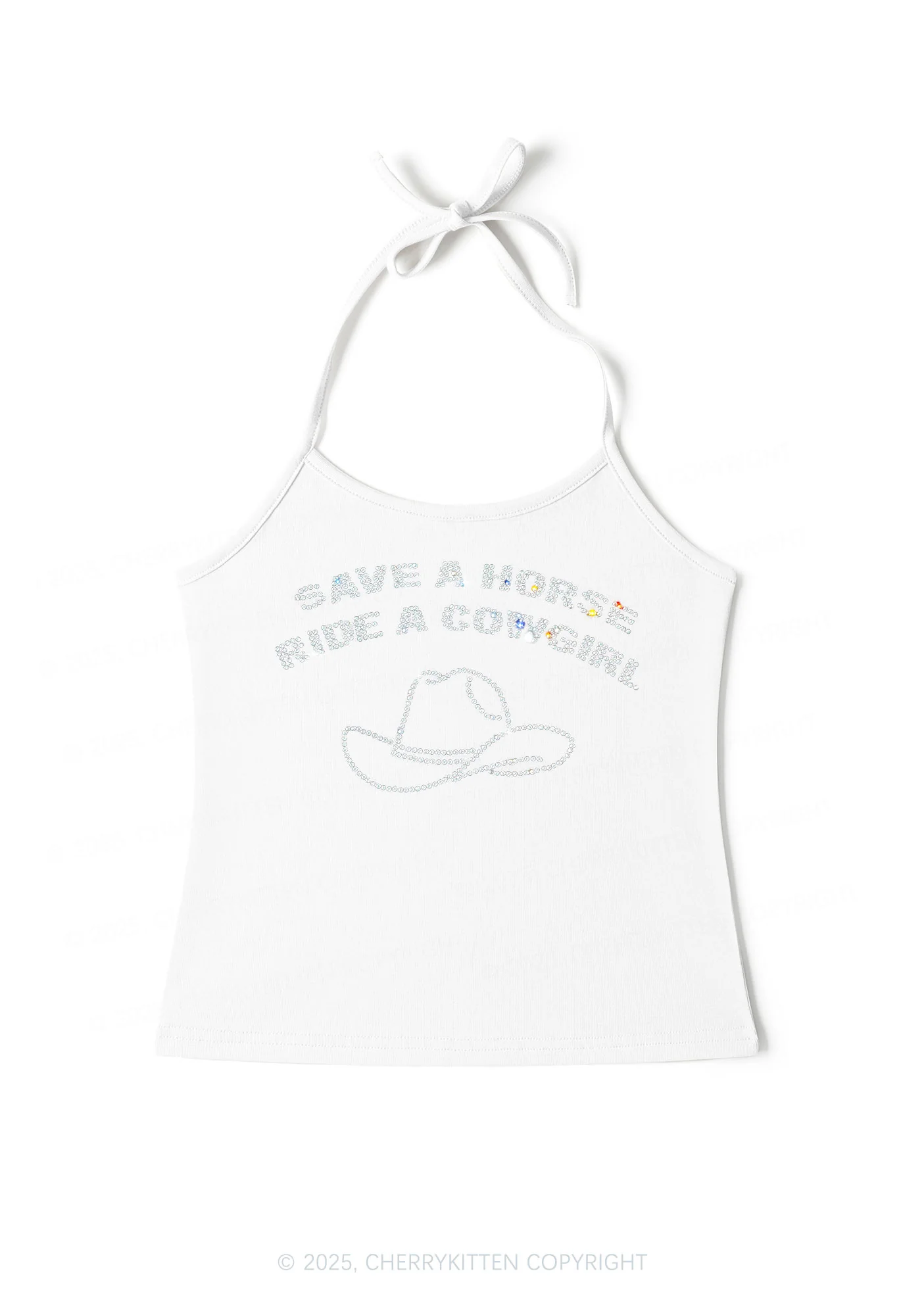 Rhinestone Save Horse Ride Cowgirl Y2K Halter Neck Cami Cherrykitten - Image 3