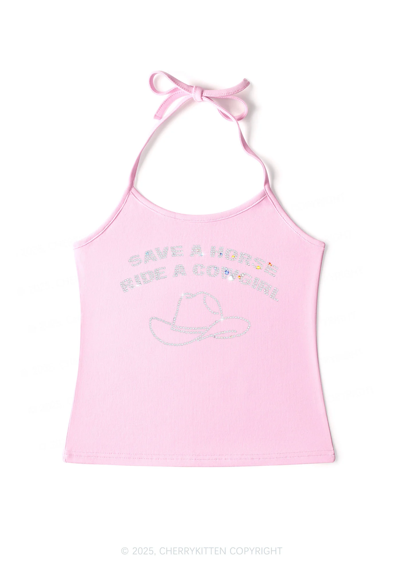 Rhinestone Save Horse Ride Cowgirl Y2K Halter Neck Cami Cherrykitten - Image 5