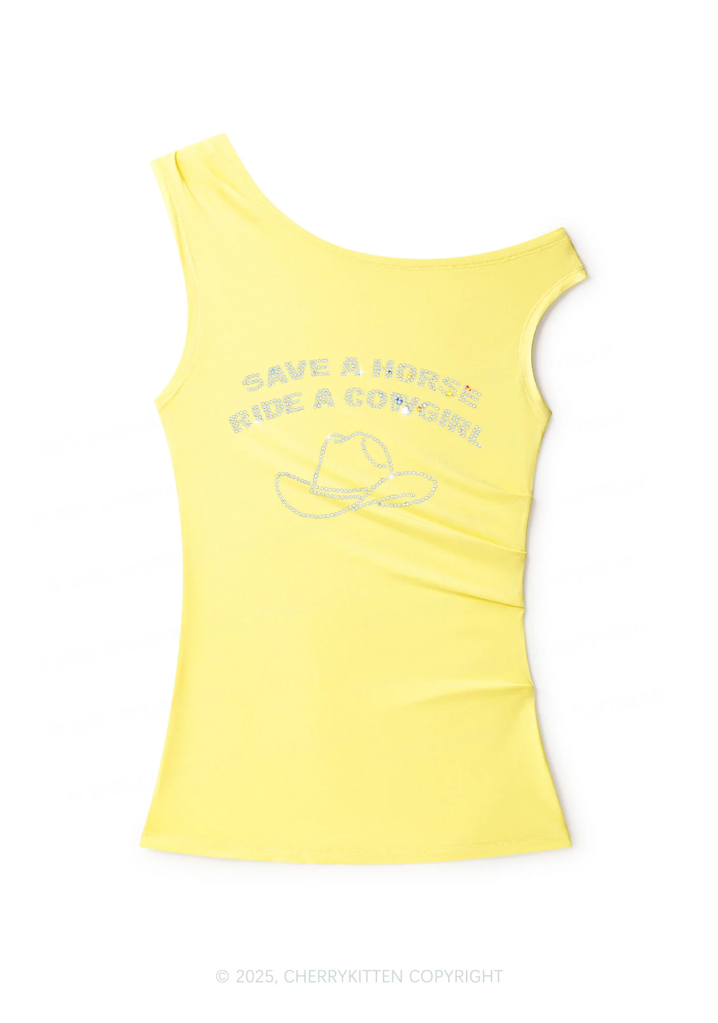 Rhinestone Save Horse Ride Cowgirl Y2K Off Shoulder Tank Top Cherrykitten - Image 2