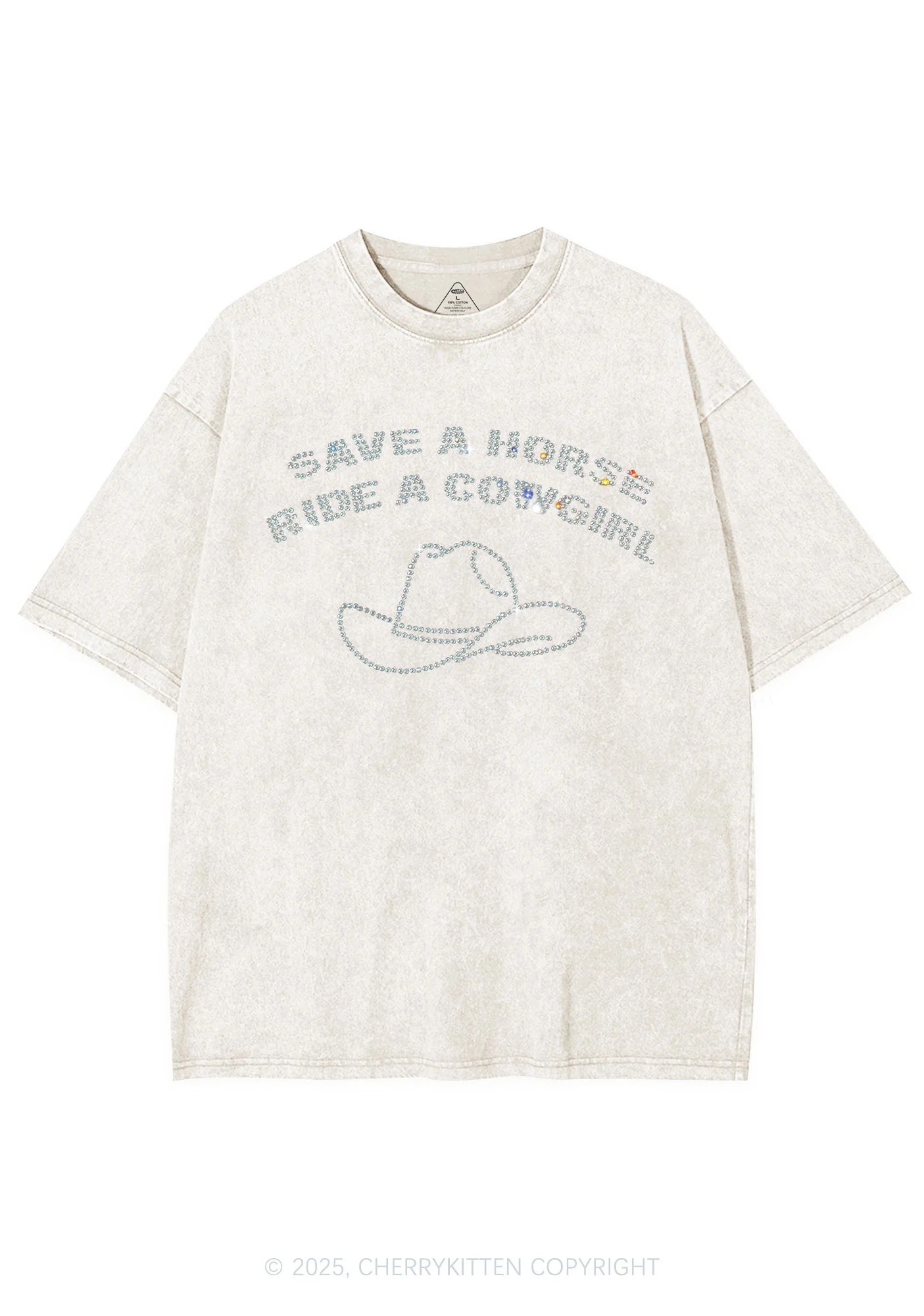 Rhinestone Save Horse Ride Cowgirl Y2K Shirts Washed Tee Cherrykitten - Image 5