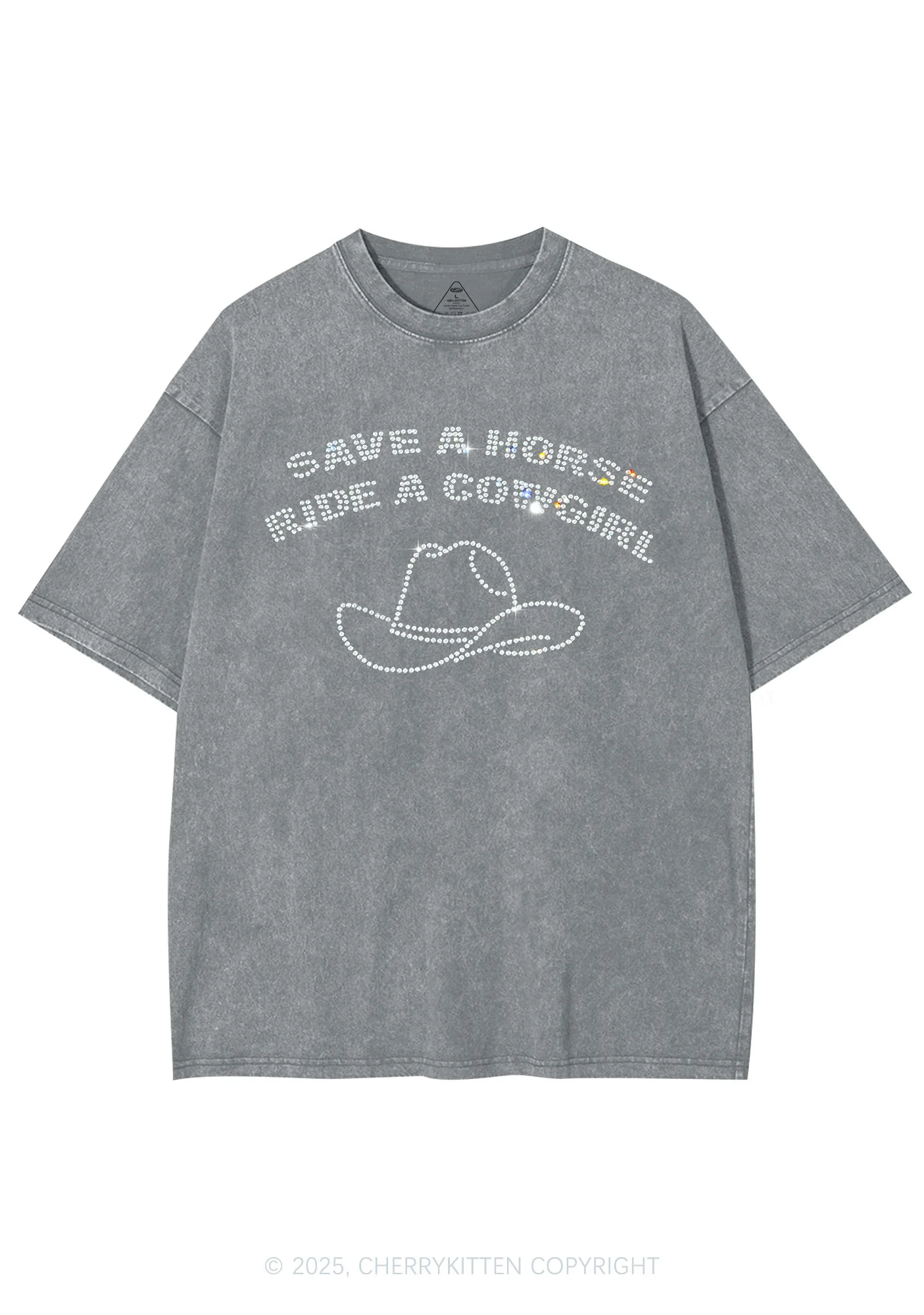 Rhinestone Save Horse Ride Cowgirl Y2K Shirts Washed Tee Cherrykitten - Image 7