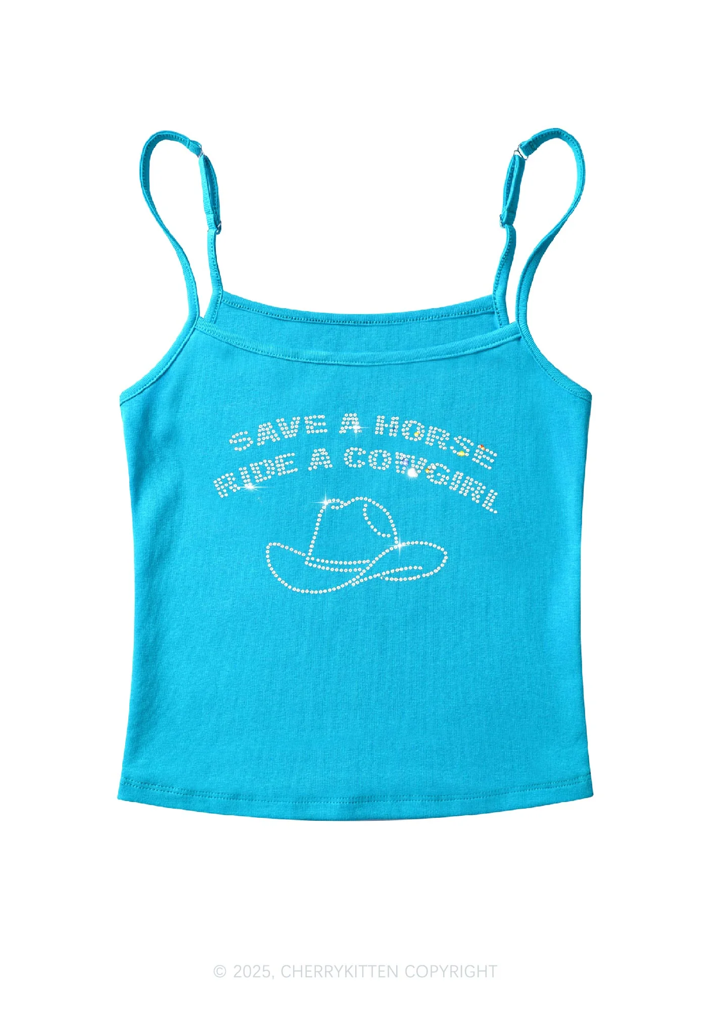 Rhinestone Save Horse Ride Cowgirl Y2K Spaghetti Strap Cami Cherrykitten - Image 5