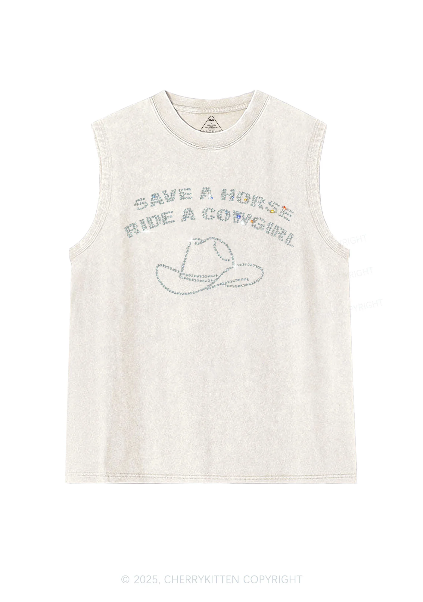 Rhinestone Save Horse Ride Cowgirl Y2K Washed Muscle Tank Cherrykitten - Image 4