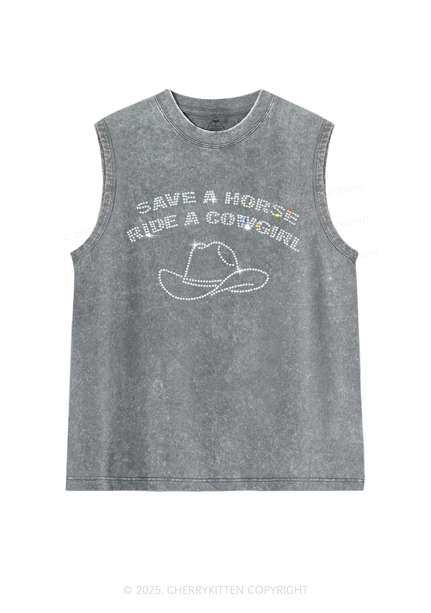 Rhinestone Save Horse Ride Cowgirl Y2K Washed Muscle Tank Cherrykitten - Image 6