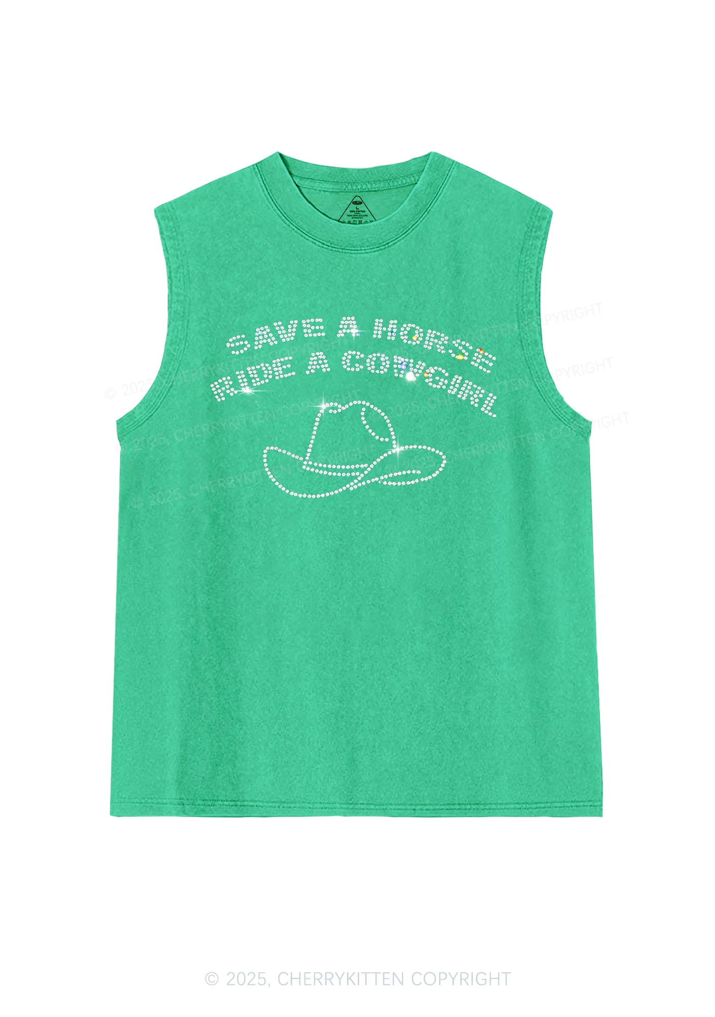 Rhinestone Save Horse Ride Cowgirl Y2K Washed Muscle Tank Cherrykitten - Image 7