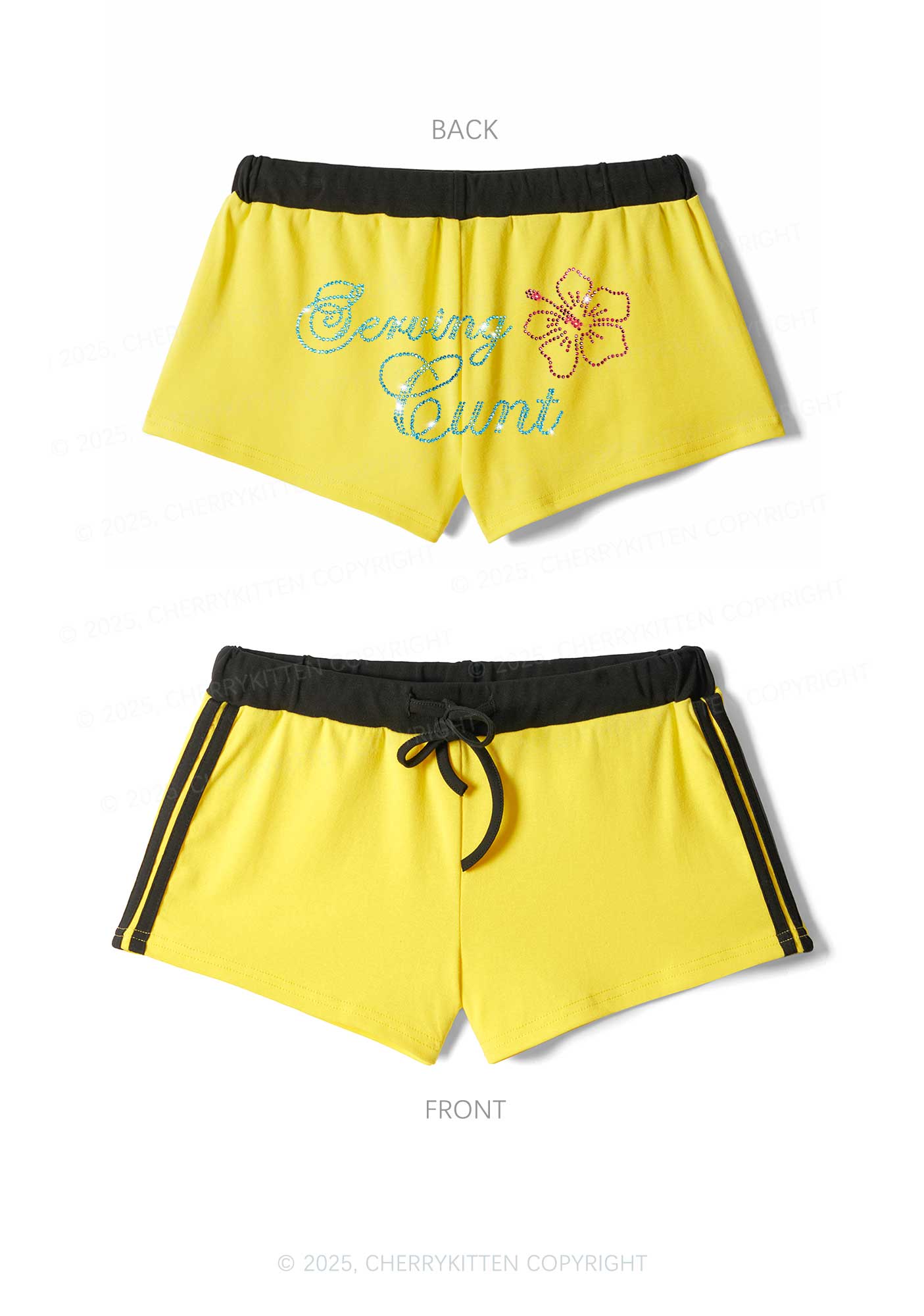 Rhinestone Serving Cxxt Y2K Drawstring Mini Shorts Cherrykitten - Image 3