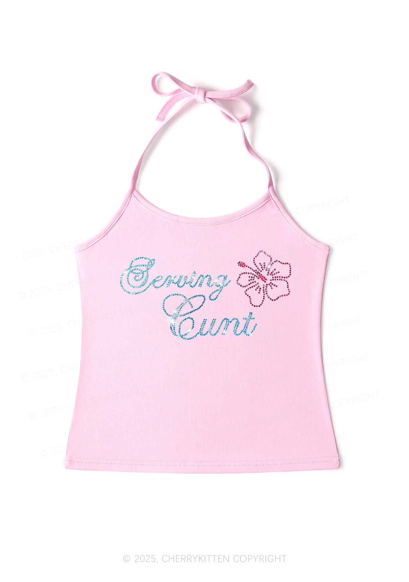 Rhinestone Serving Cxxt Y2K Halter Neck Cami Cherrykitten - Image 4