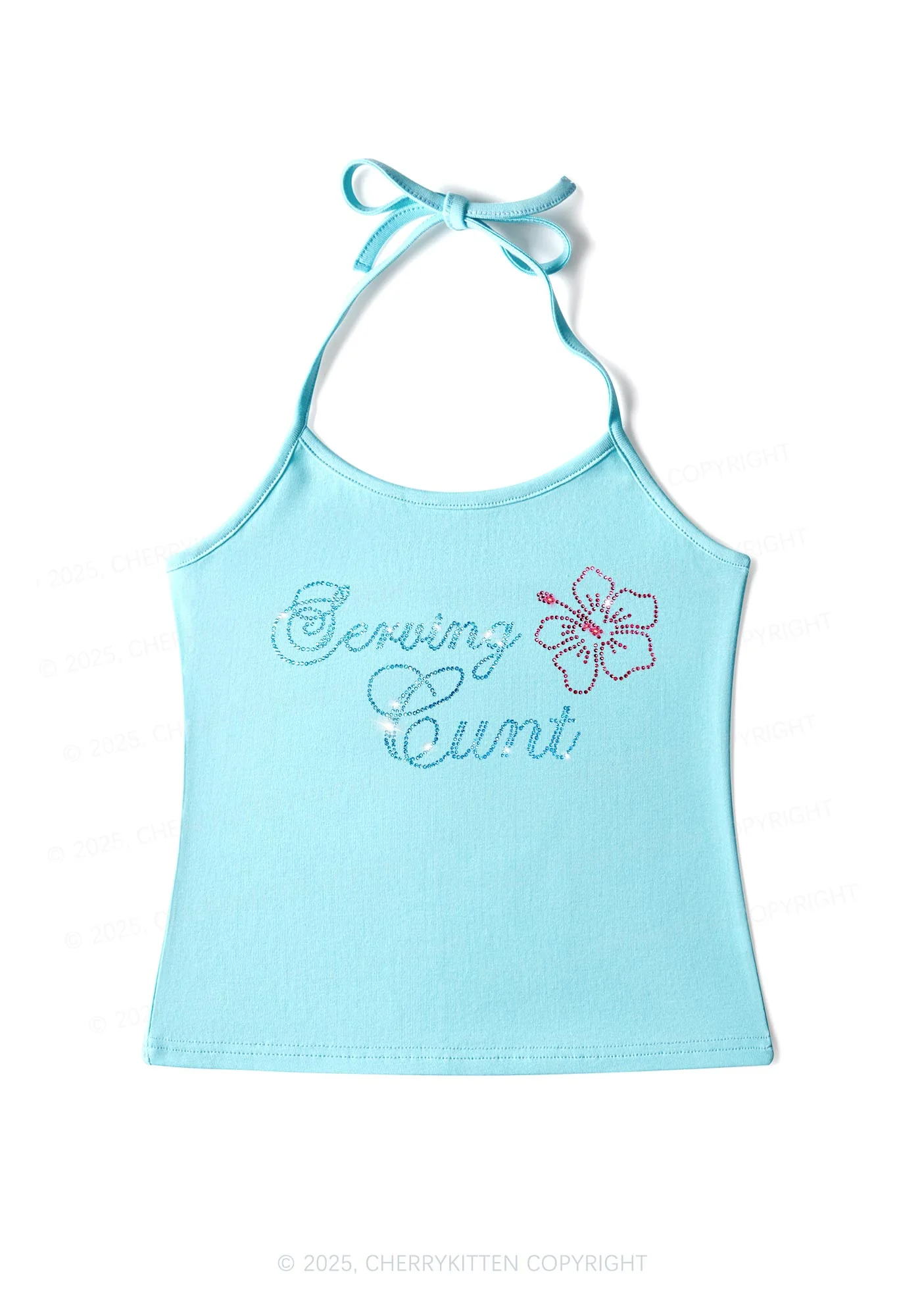 Rhinestone Serving Cxxt Y2K Halter Neck Cami Cherrykitten - Image 5
