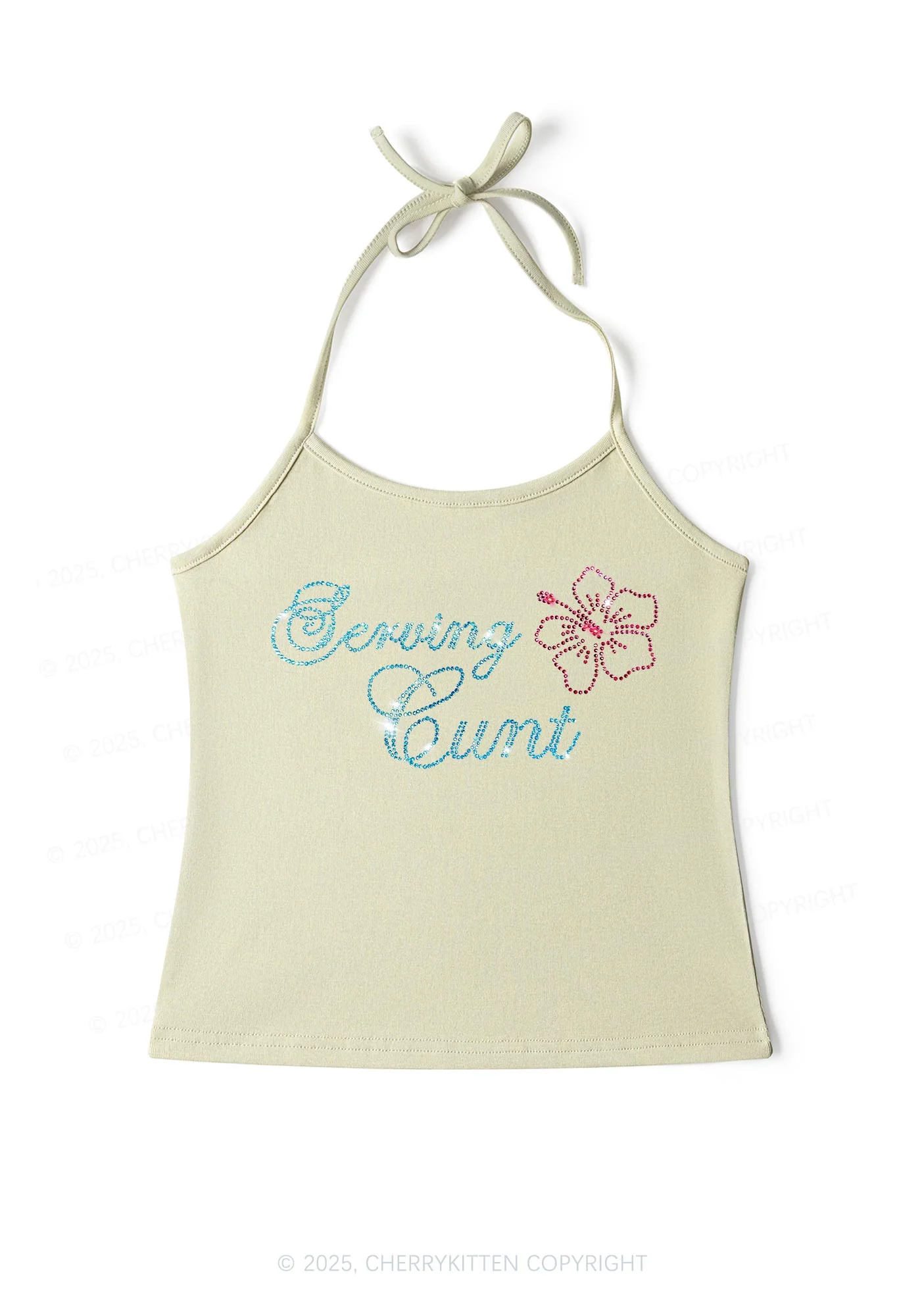 Rhinestone Serving Cxxt Y2K Halter Neck Cami Cherrykitten - Image 7