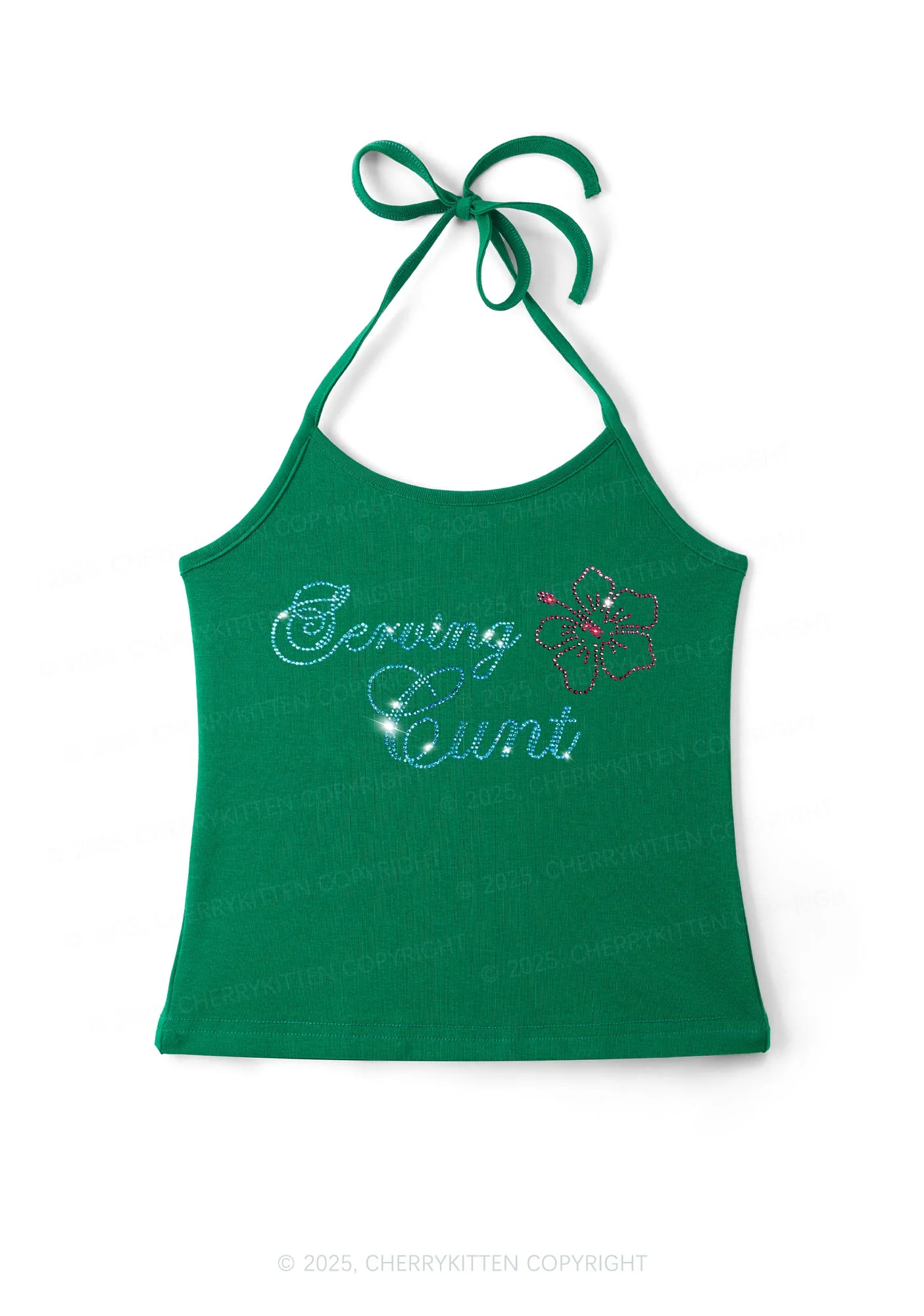 Rhinestone Serving Cxxt Y2K Halter Neck Cami Cherrykitten - Image 9