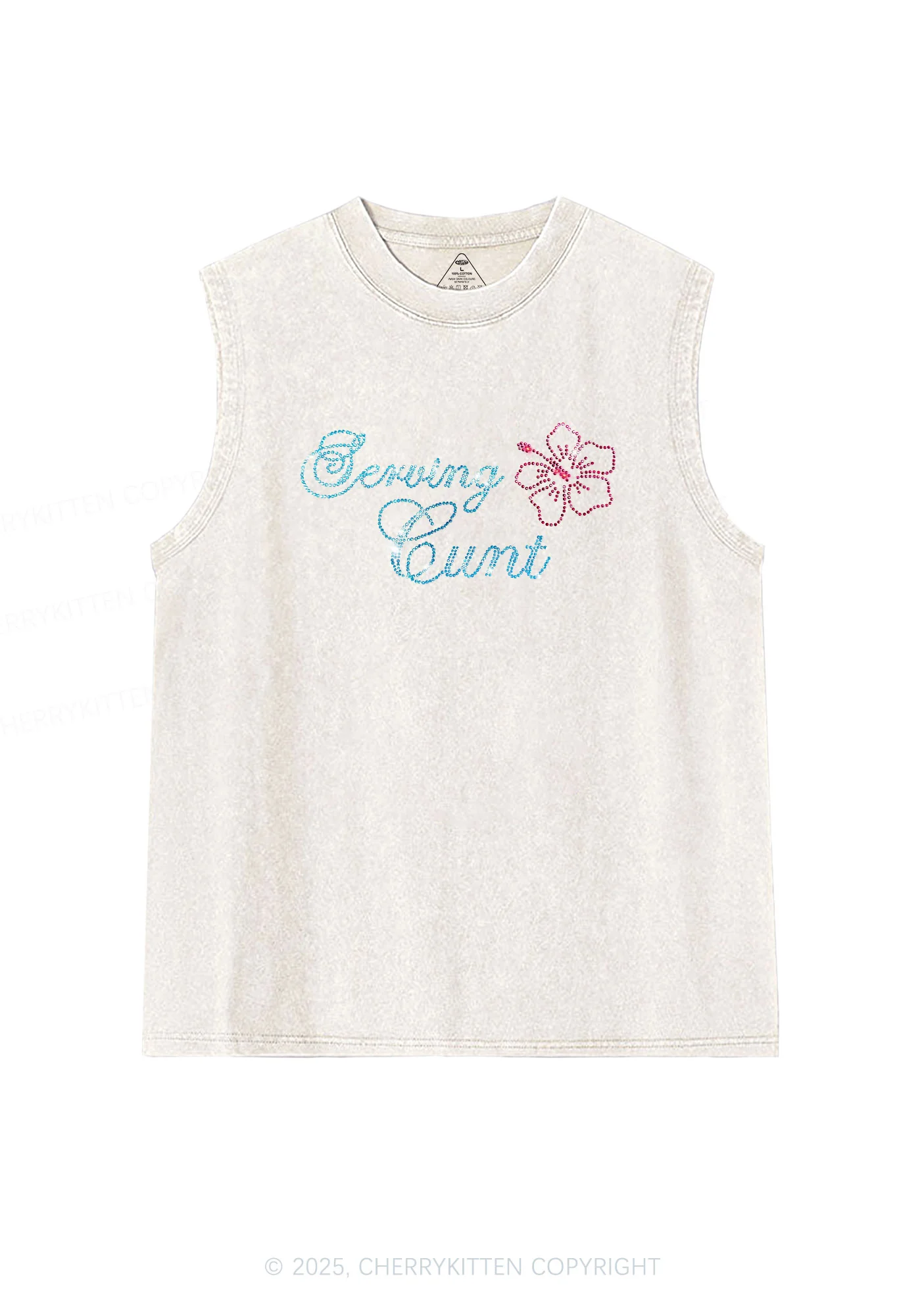 Rhinestone Serving Cxxt Y2K Washed Muscle Tank Cherrykitten - Image 3