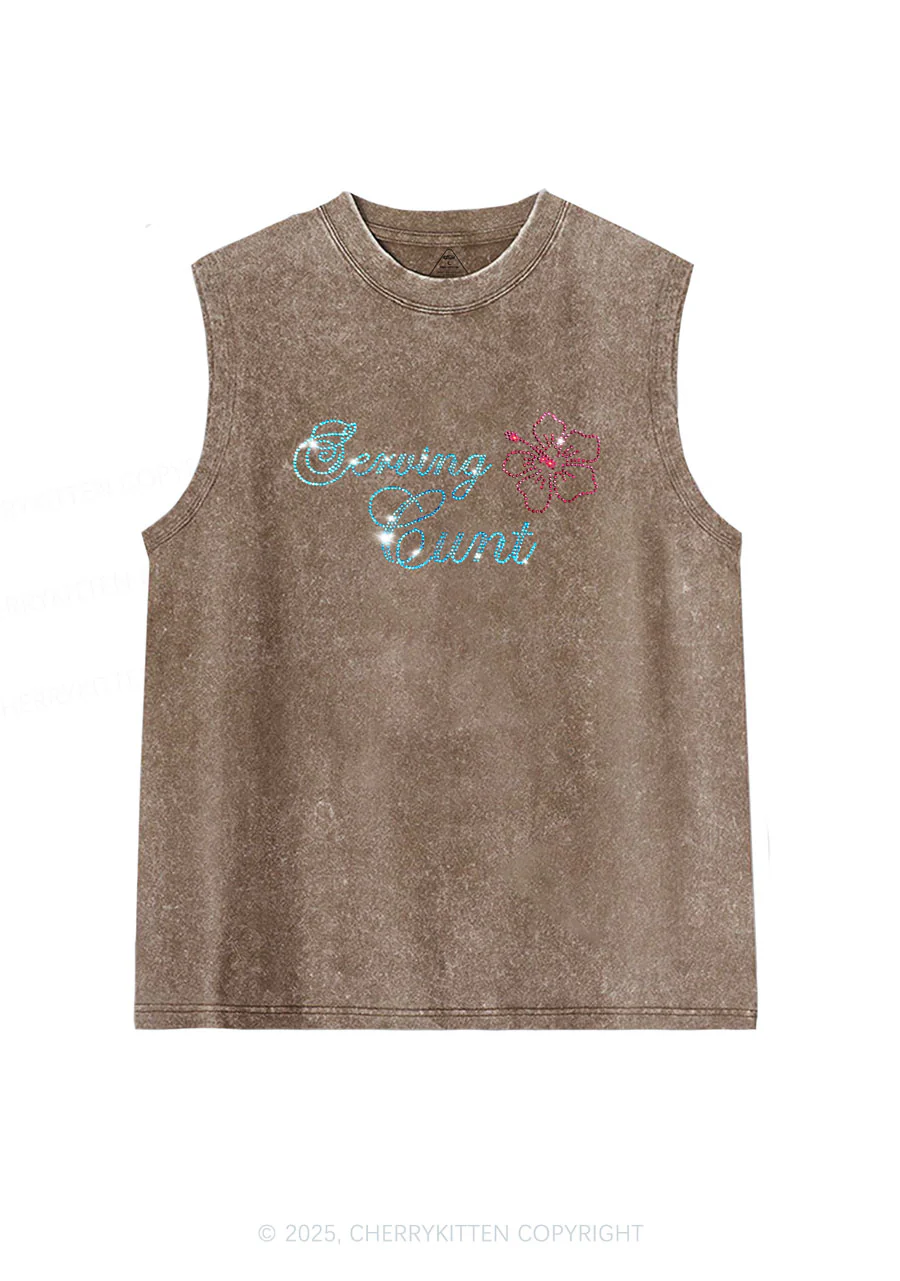 Rhinestone Serving Cxxt Y2K Washed Muscle Tank Cherrykitten - Image 4