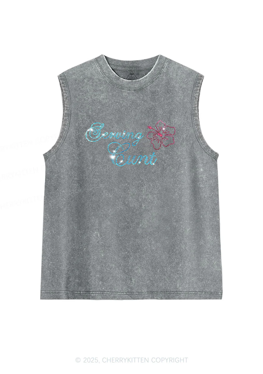 Rhinestone Serving Cxxt Y2K Washed Muscle Tank Cherrykitten - Image 5