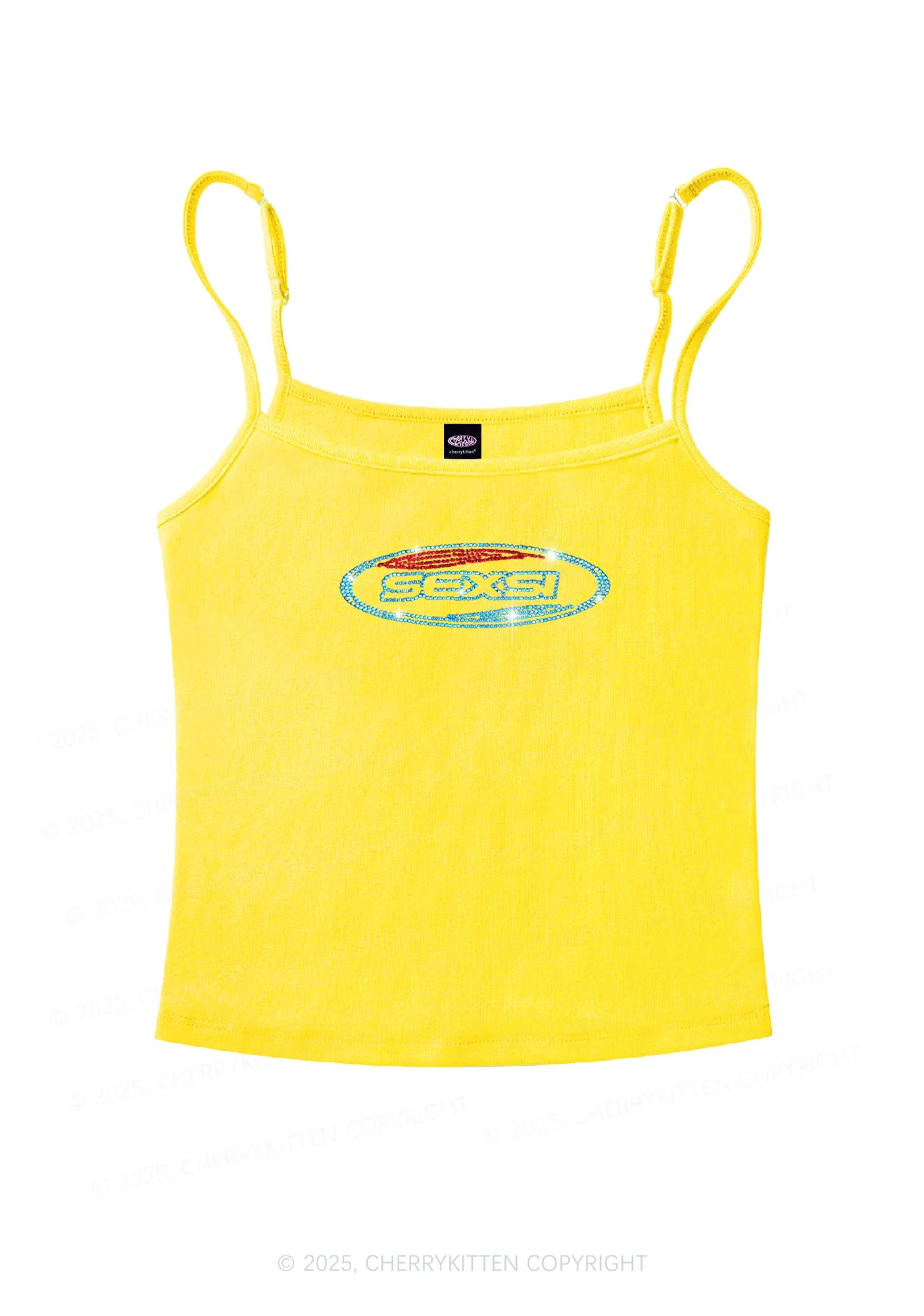Rhinestone Sexsi Slogan Y2K Spaghetti Strap Cami Cherrykitten - Image 4