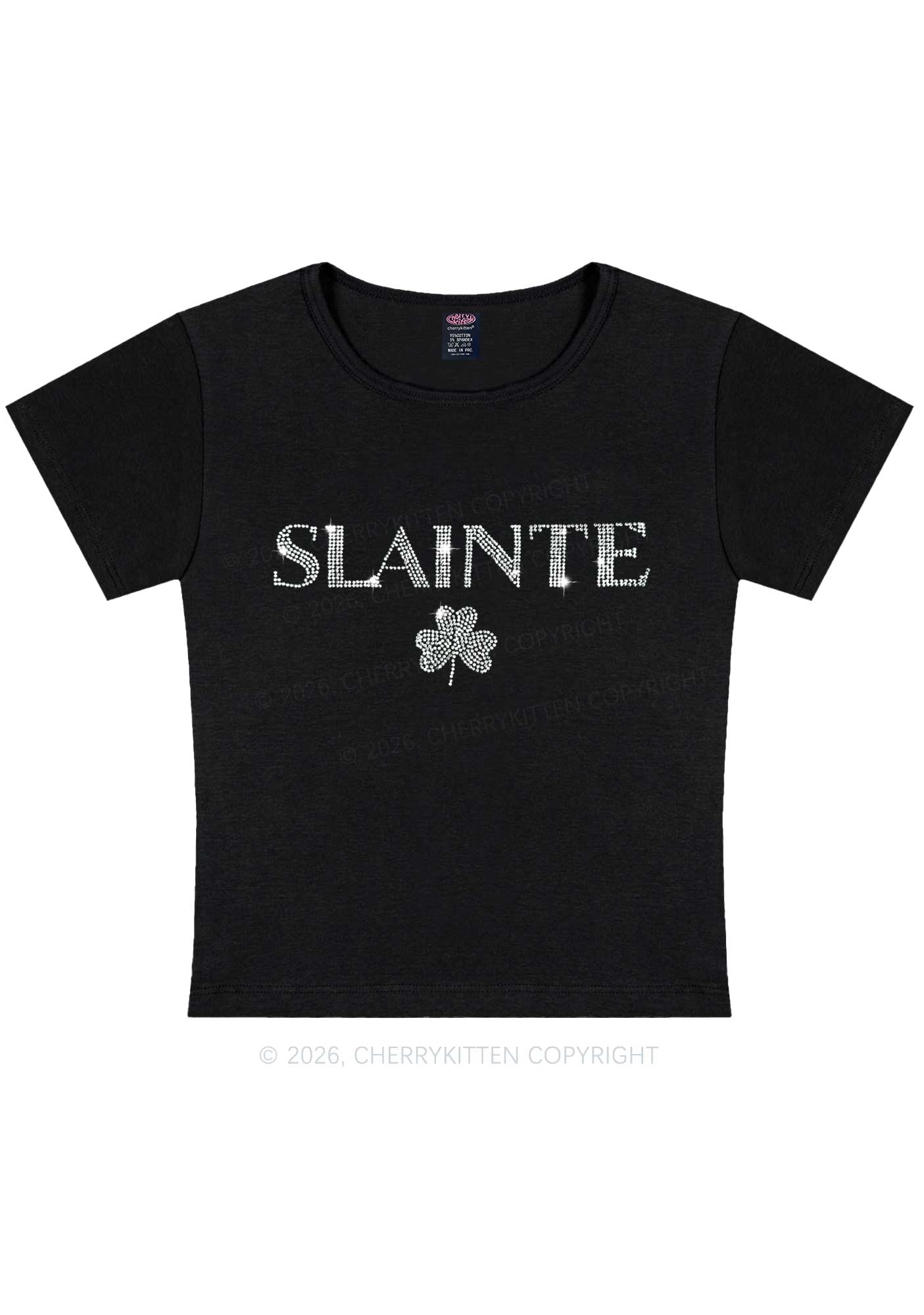 Rhinestone Slainte St Patricks Y2K Baby Tee Cherrykitten - Image 2