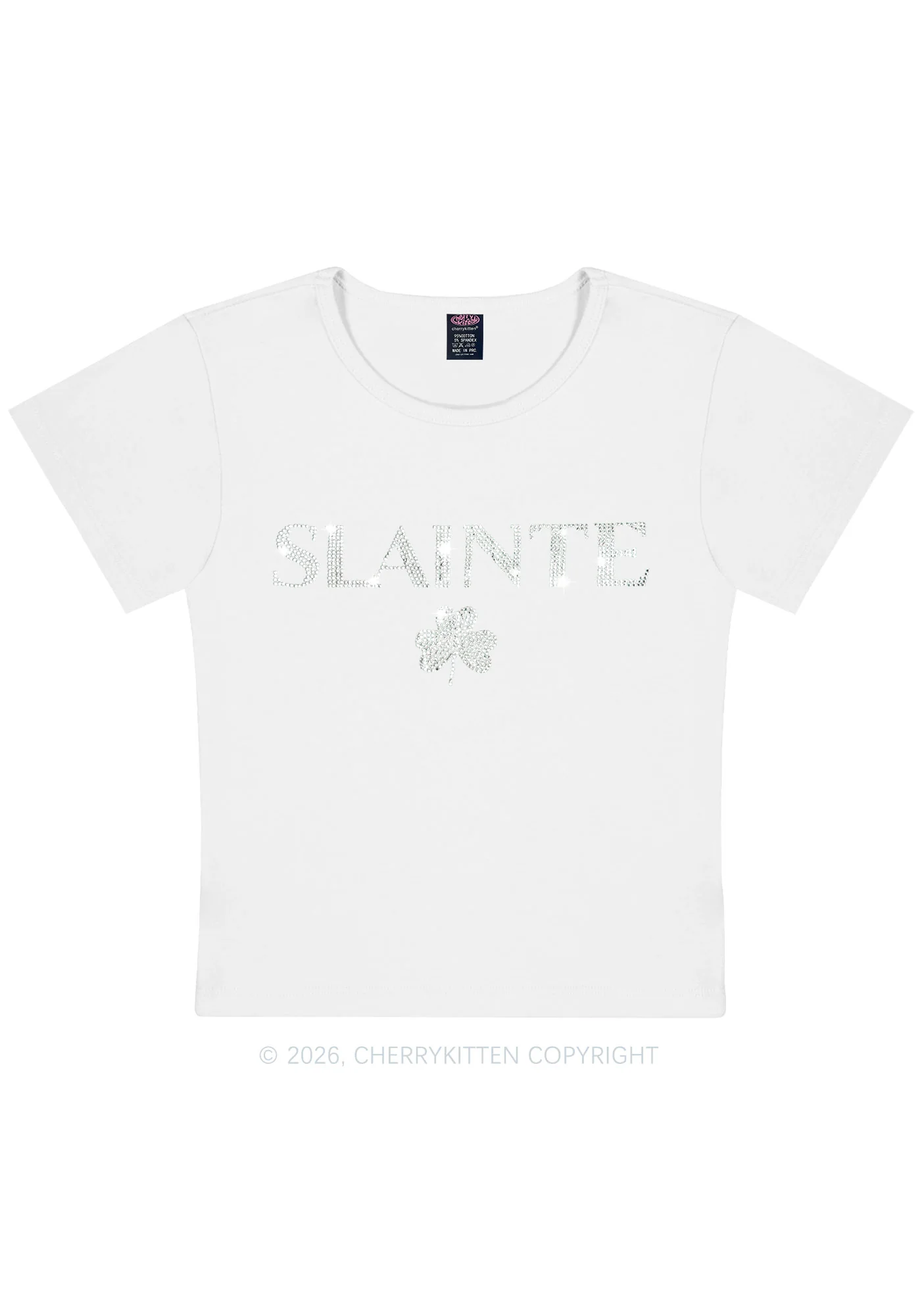 Rhinestone Slainte St Patricks Y2K Baby Tee Cherrykitten - Image 3